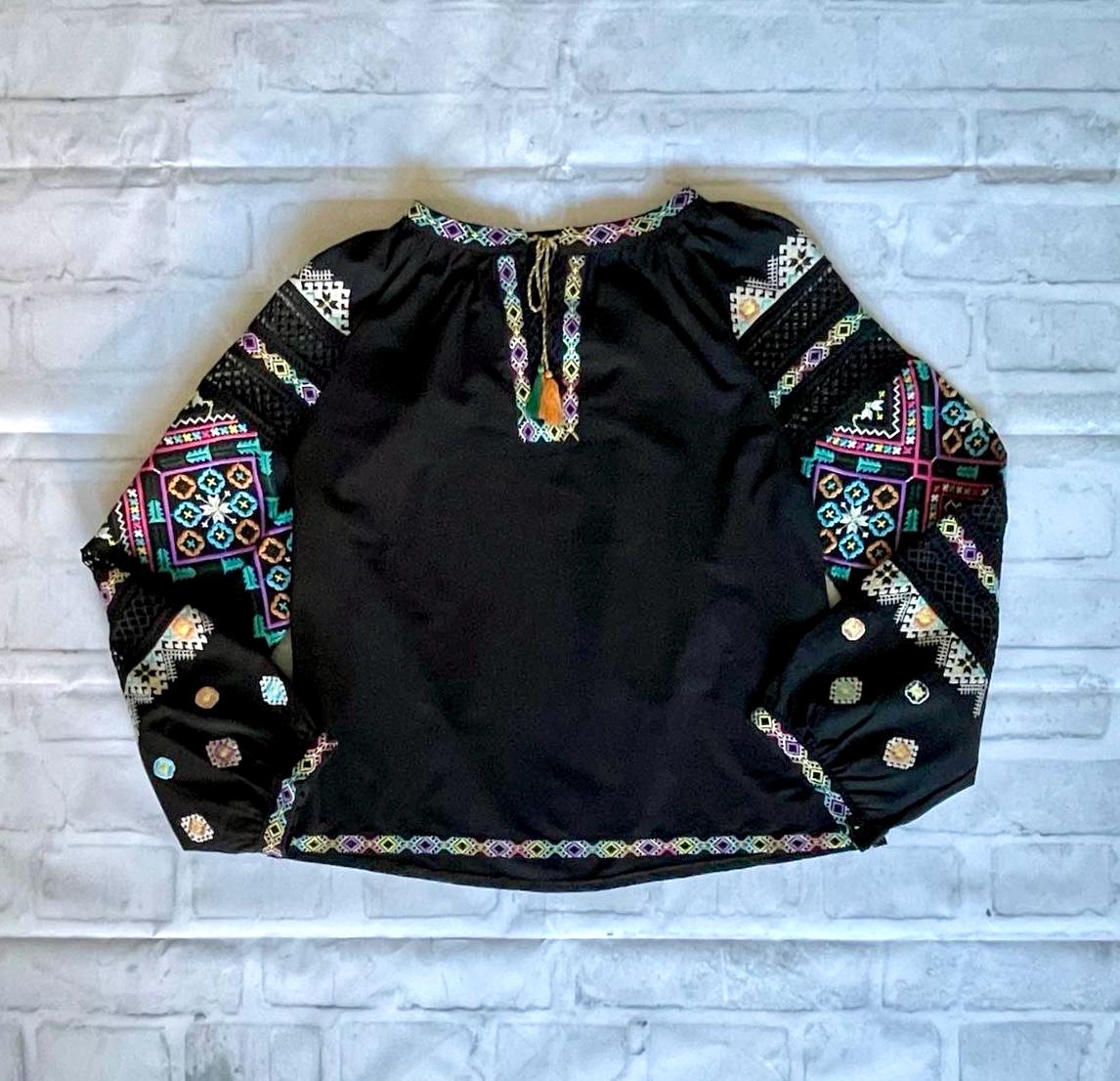 S-3XL Blouse with Rich Ukrainian Embroidery and Crochet Inserts
