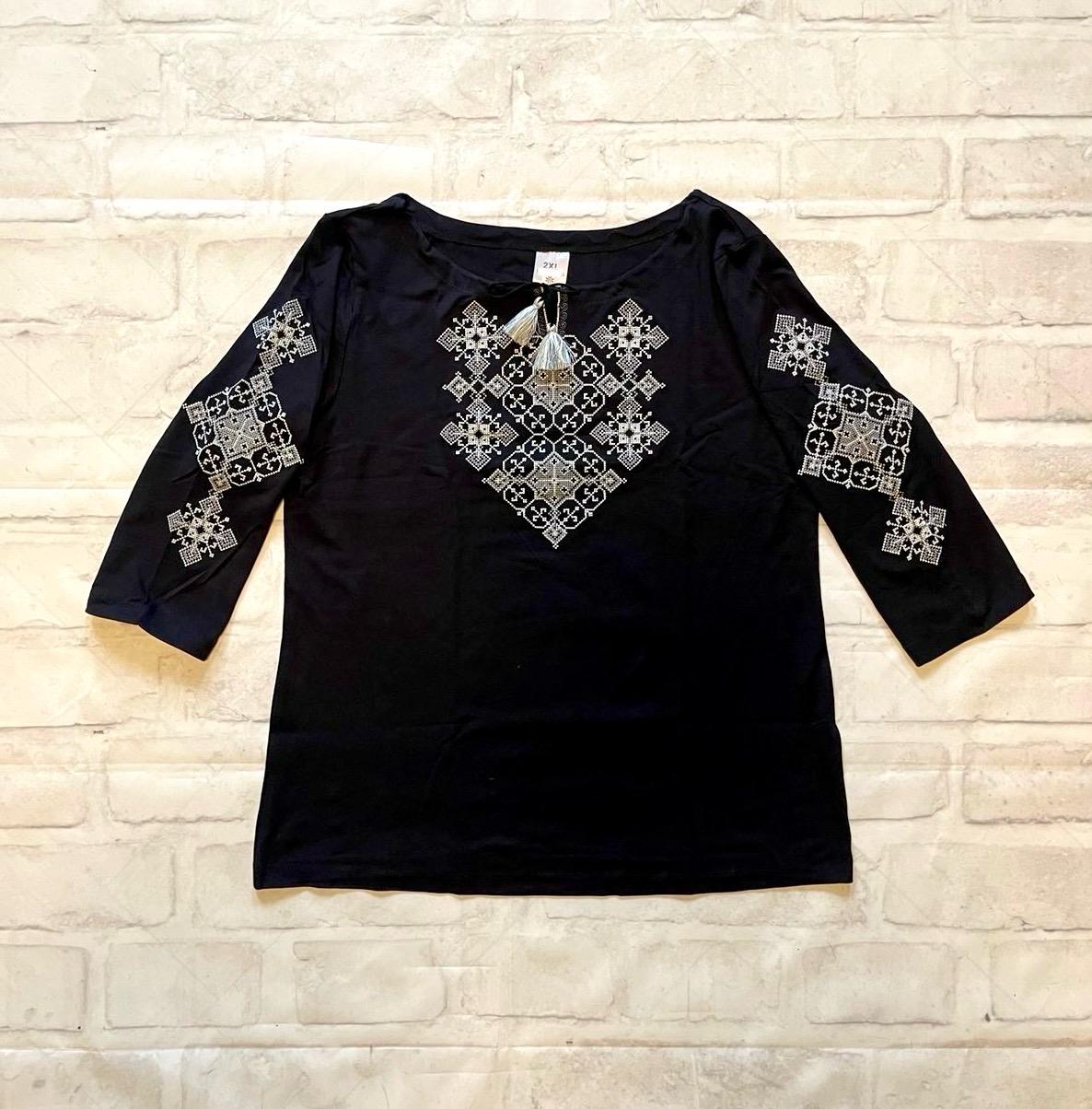 Folk Black Embroidered Top with Traditional Ukrainian Embroidery