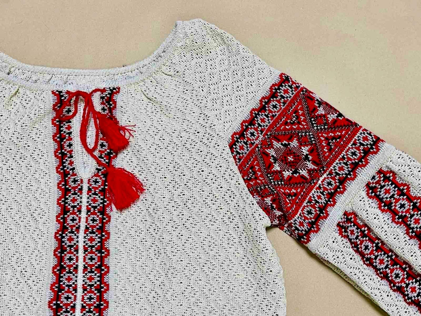 S-4XL Modern Knitted Ukrainian Blouse – Effortless Elegance Crochet Top with Red Embroidery