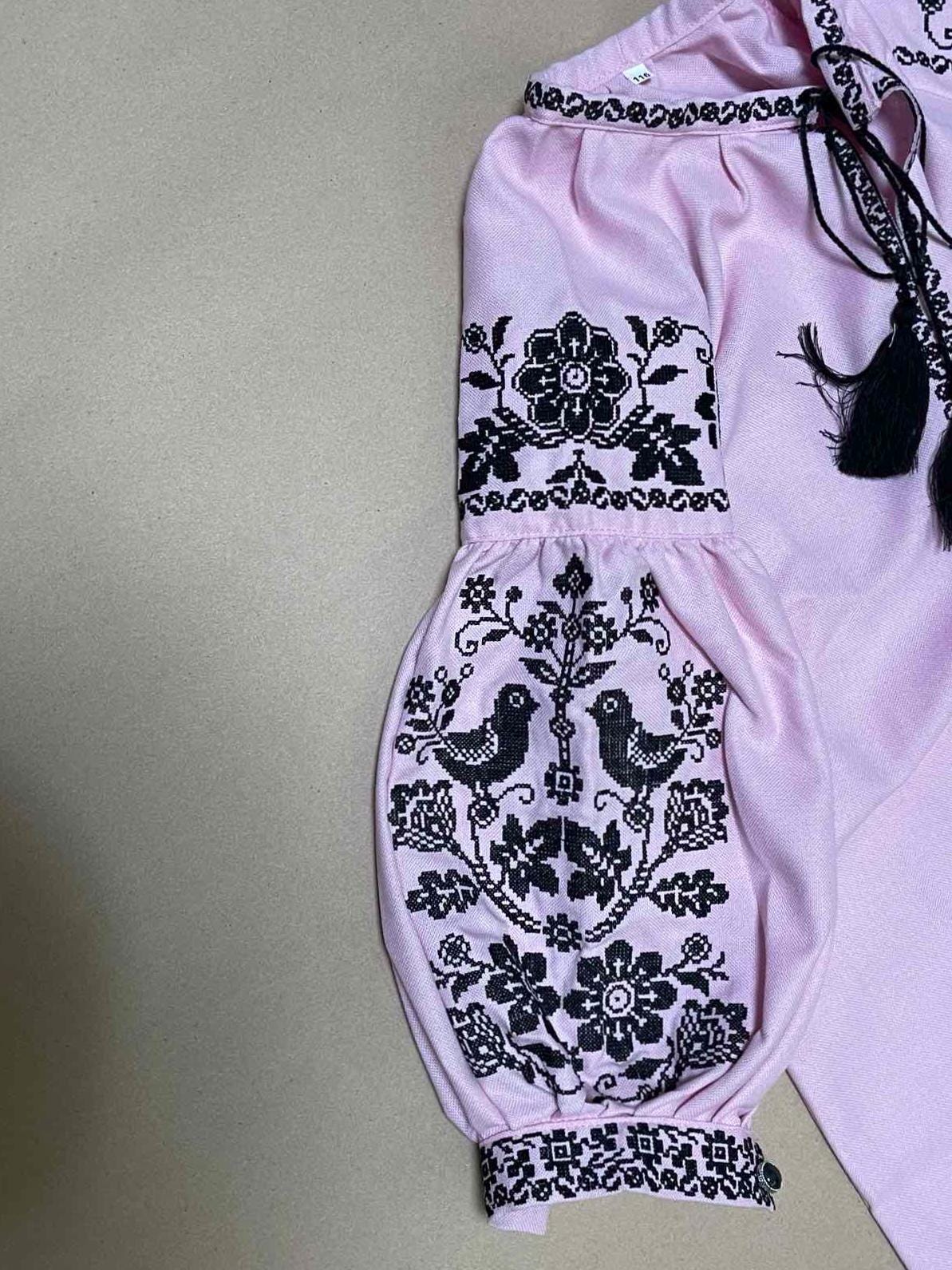 Beautiful Pink Ukrainian Vyshyvanka Dress for Girls With Floral Embroidery