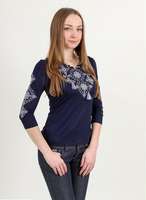 Folk Black Embroidered Top with Traditional Ukrainian Embroidery