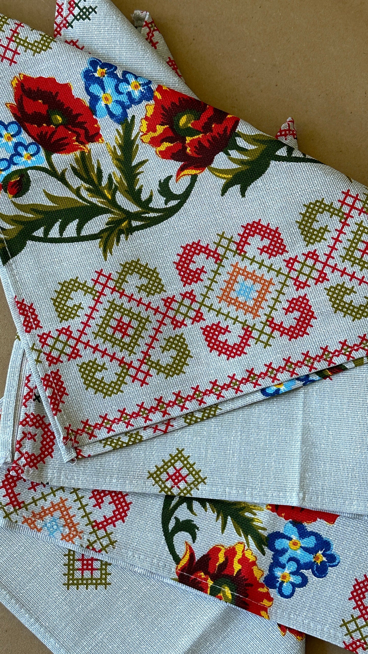 Set of Modern Ukrainian Table Napkins with Folk Floral Motiffs