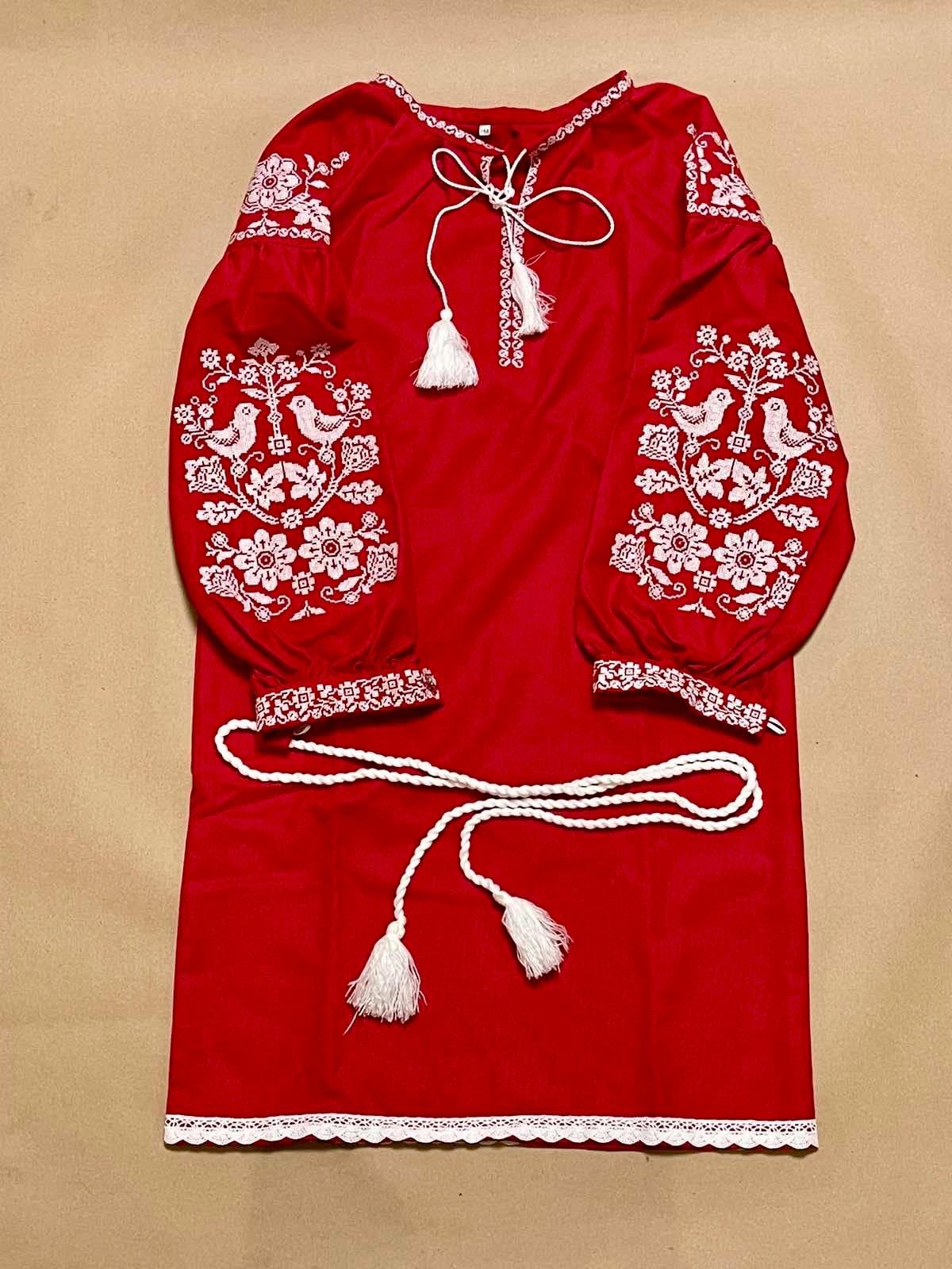 Beautiful Red Ukrainian Dress for Girls With Floral Embroidery