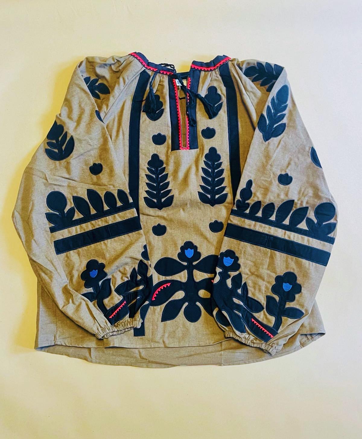 Gorgeous Green Boho Embroidered Blouse with Floral Motiff