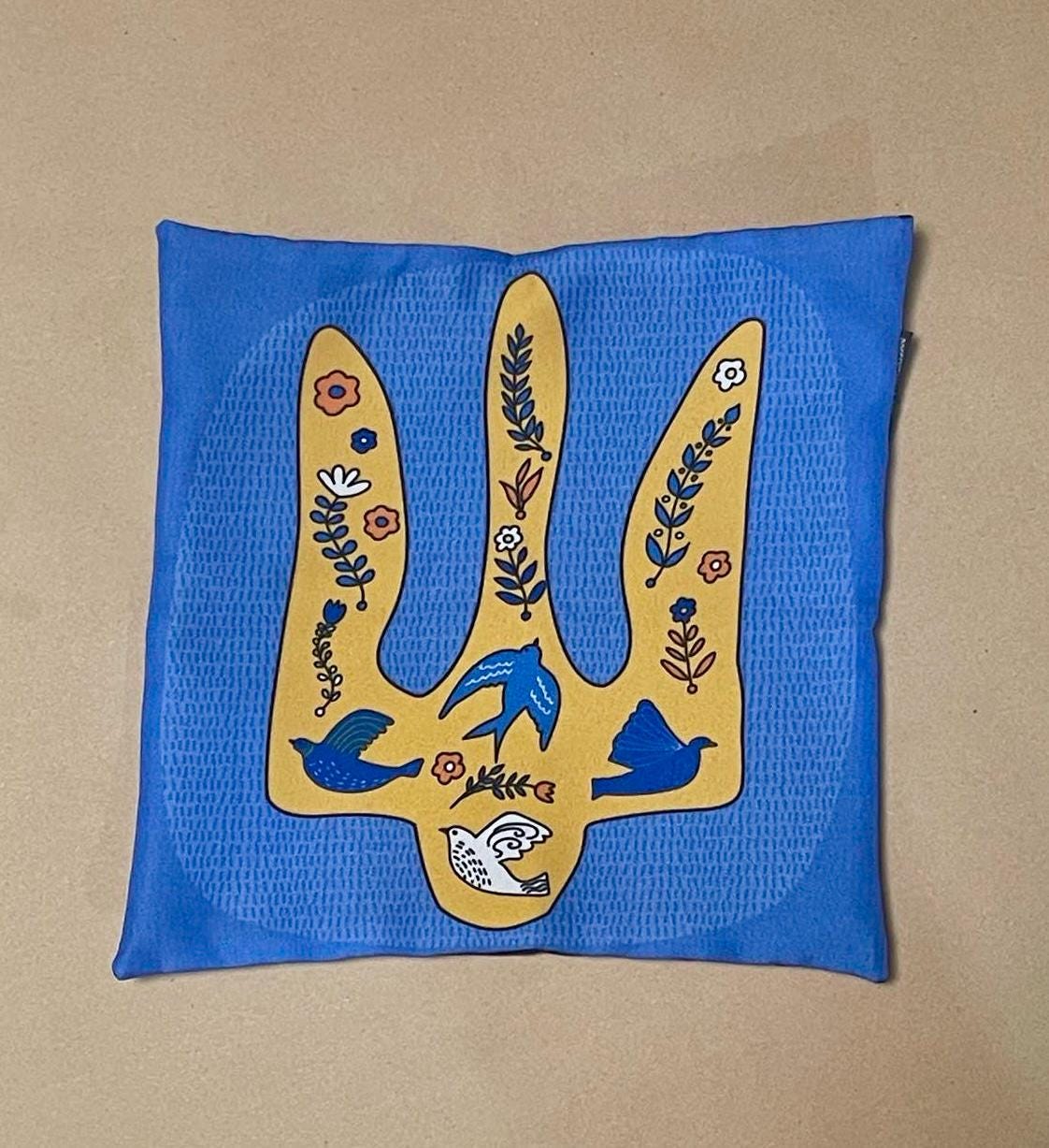 Ukrainian Decorative Pillow Case – Tryzub with Blue and Yellow Colors