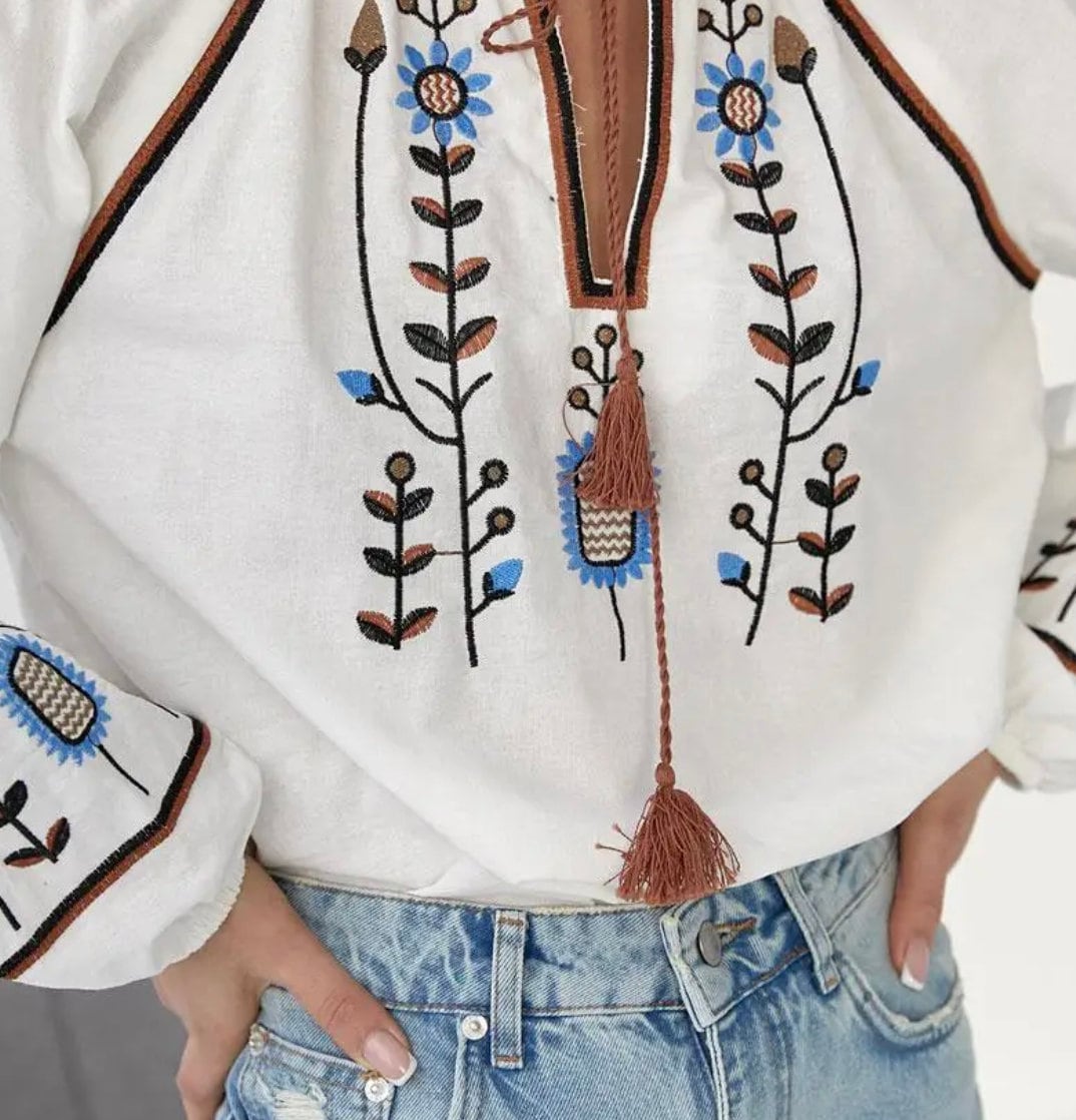 Elegant Floral Resourt Blouse with Embroidery
