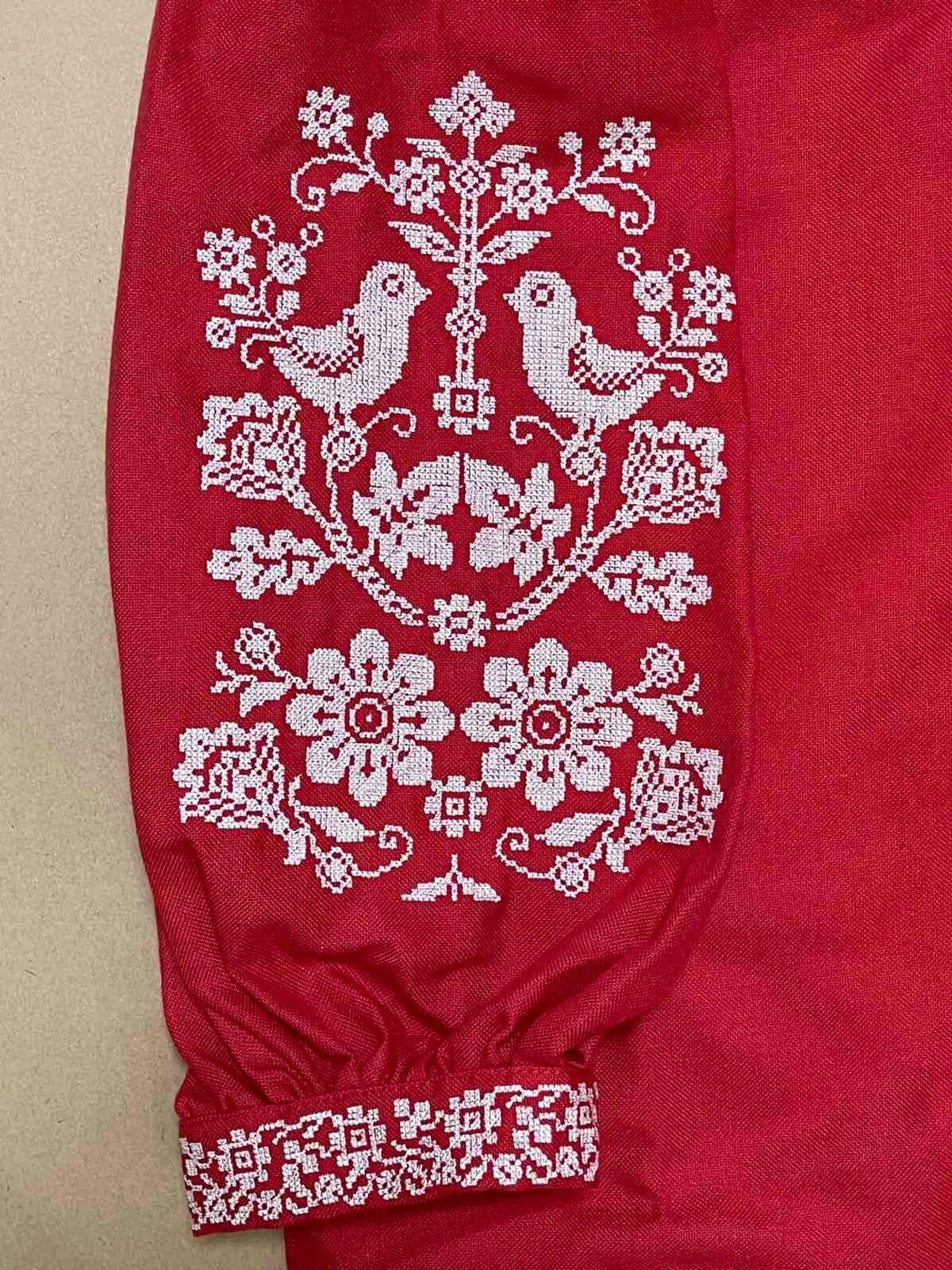Beautiful Red Ukrainian Dress for Girls With Floral Embroidery