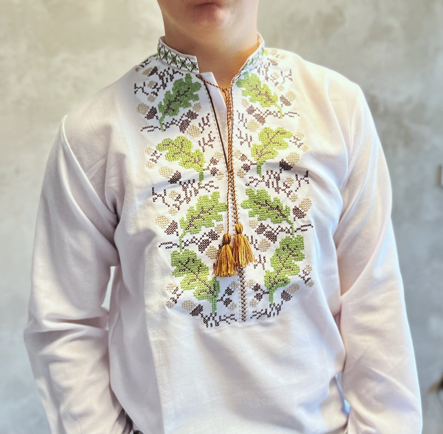 XXS-7XL Modern Ukrainian Embroidered Sorochka Shirt with Oak Motif