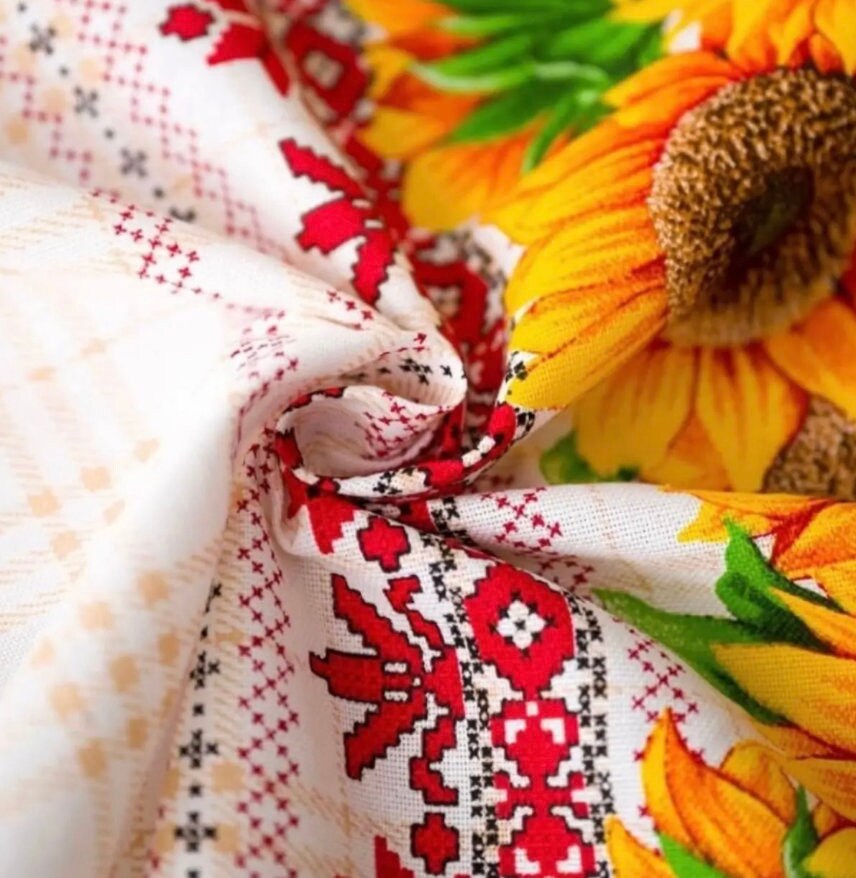 Bright Ukrainian Tablecloth with Sunflower Print