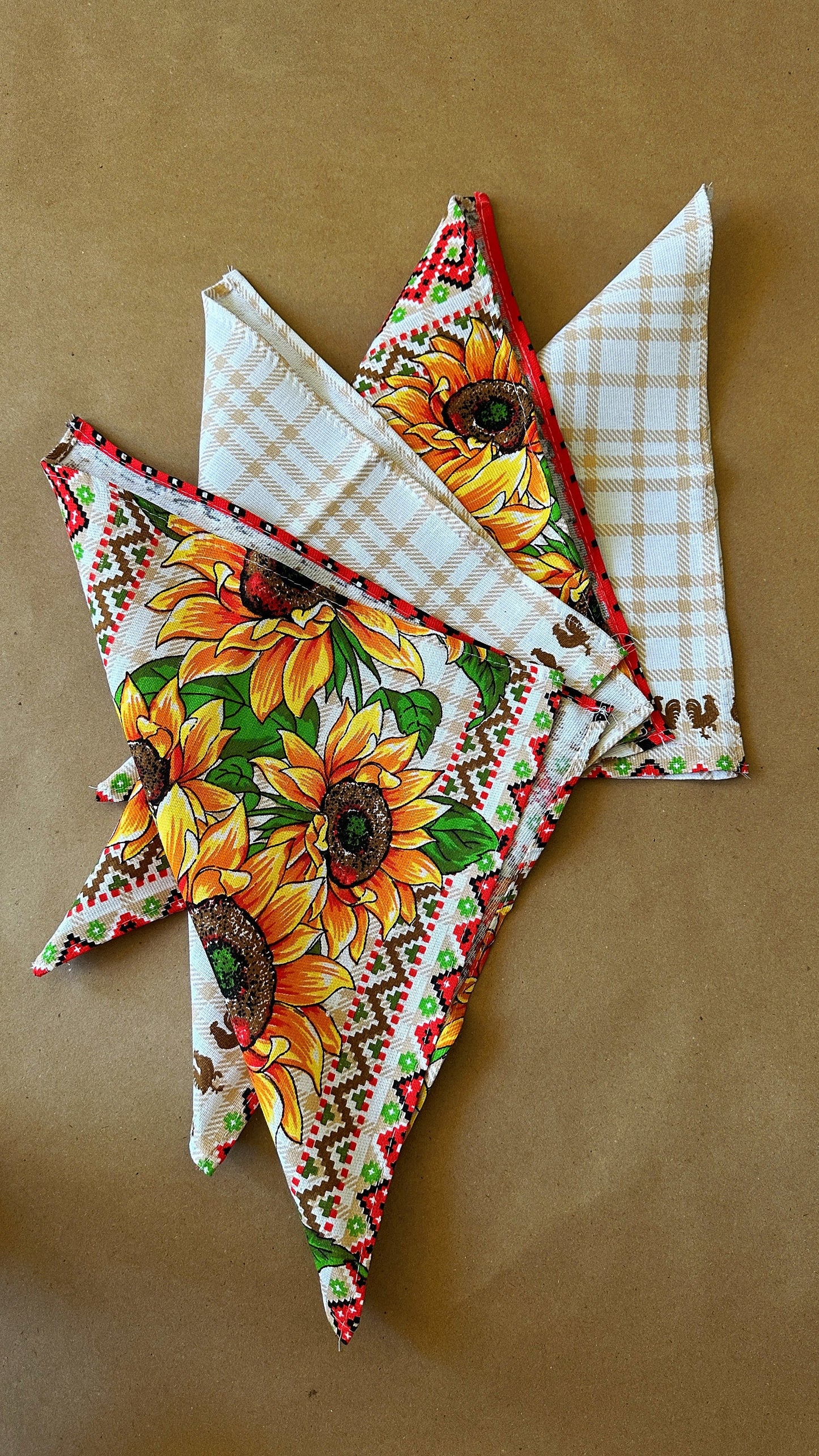 Bright Set of Ukrainian Table Napkins with Sunflower Motif