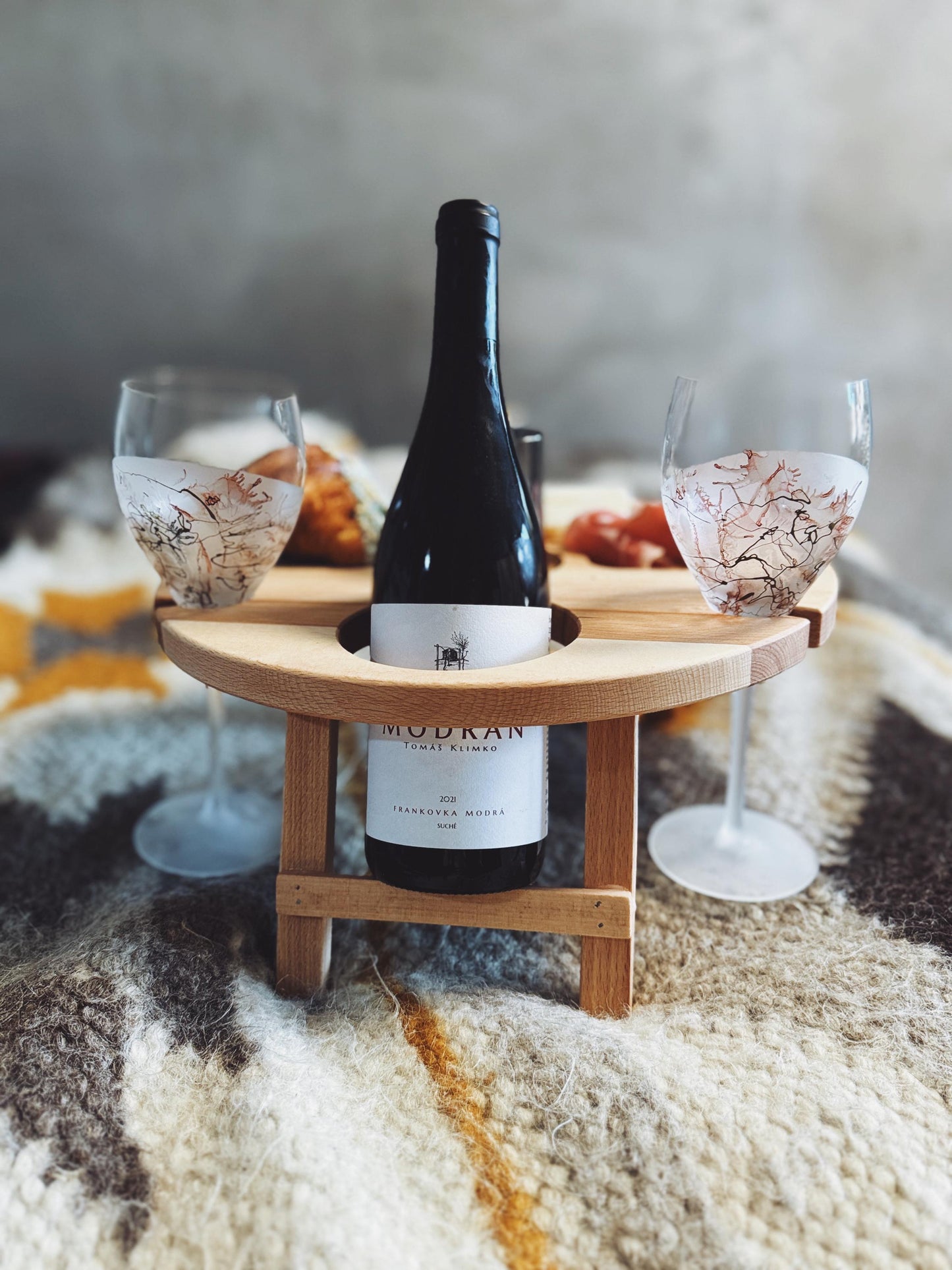 Wine Lover Gift Wooden Folding Wine Picnic Table Wine Caddy