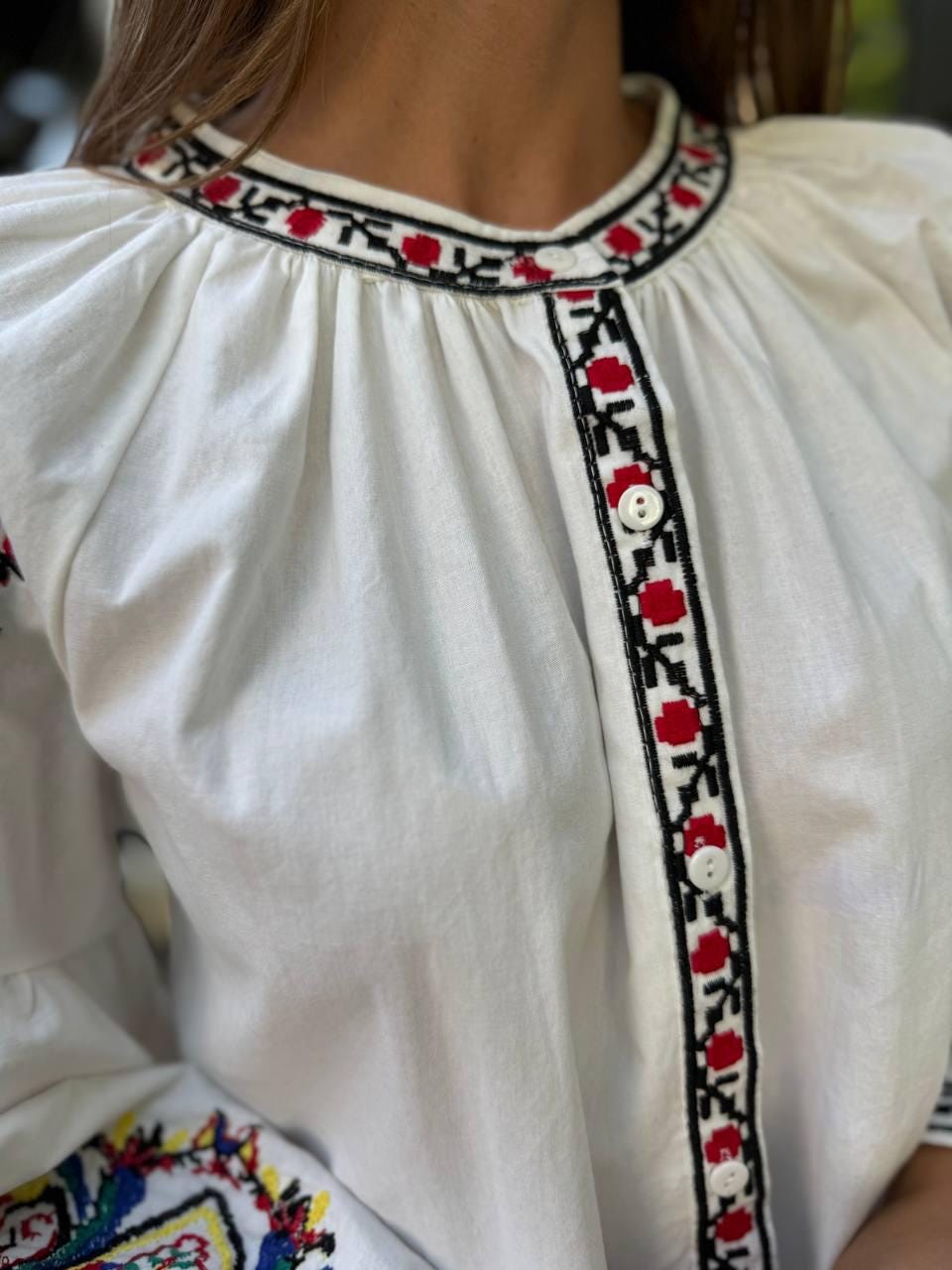 Bohemian Embroidered Oversize Summer Blouse with Rich Embroidery Folk Nouveau Blouse