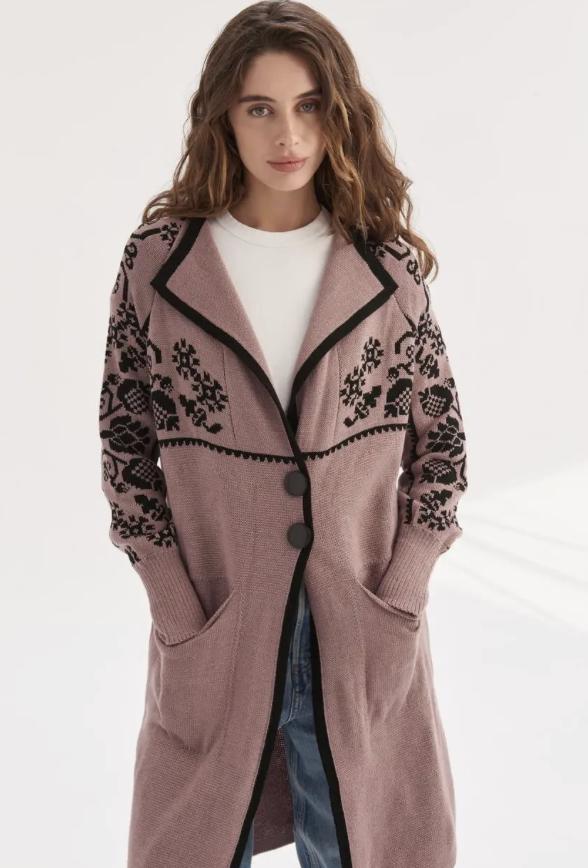 Warm Cozy Cardigan Coat Sweater Floral Elegance with Floral Pattern