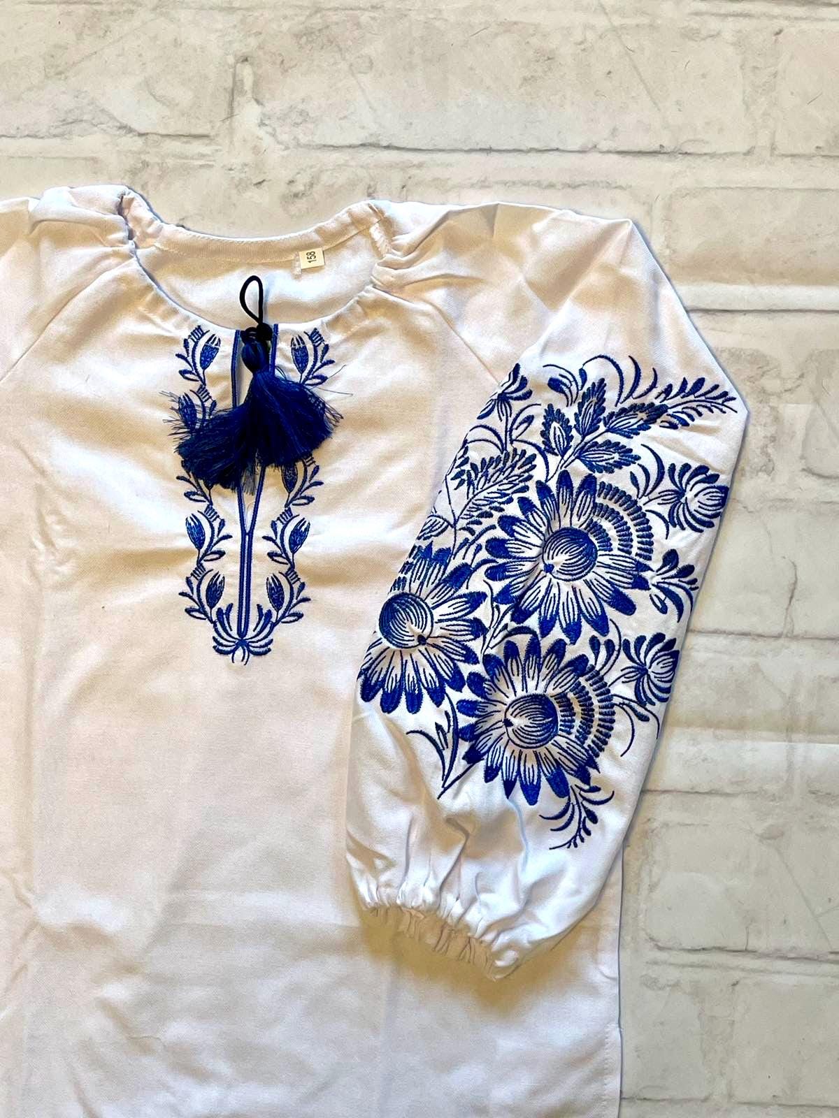 Elegant Modern Cotton Ukrainian Blouse for Girls with Floral Embroidery Motif