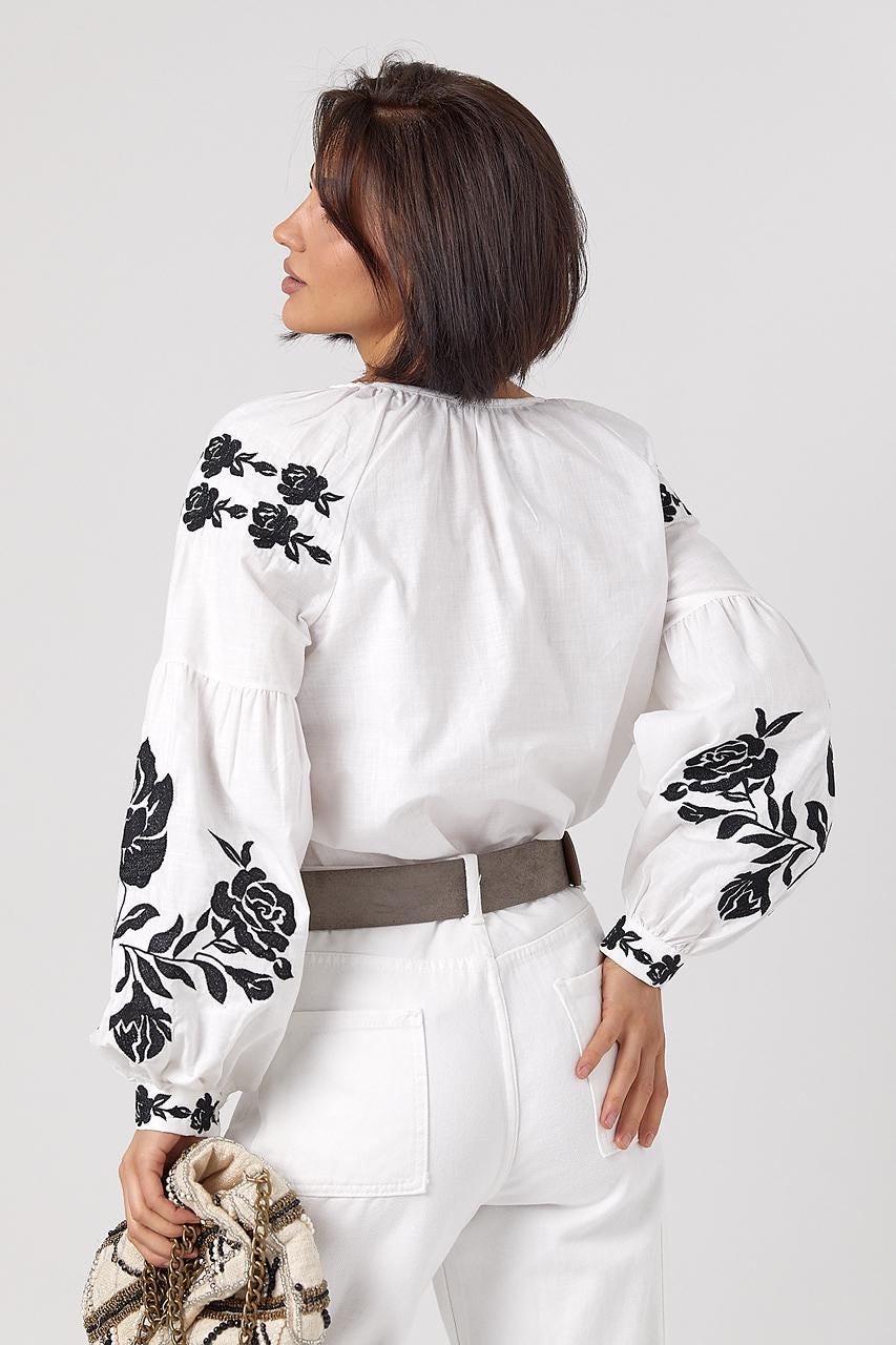 S-XL Elegant White Boho Blouse for Women with Floral Embroidery