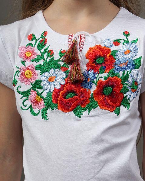 2-12 YO Elegant White Ukrainian T-Shirt for Girls with Floral Embroidery
