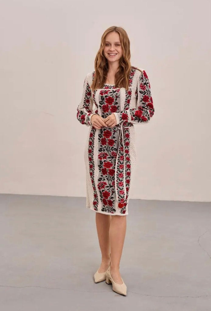 XS-4XL Timeless Classy Knitted Ukrainian Dress with Floral Pattern