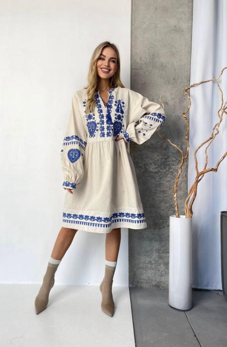 Glamorous Embroidered Oversize Resort Kaftan Dress