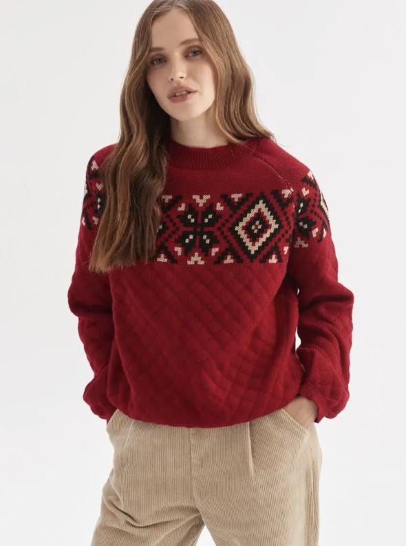 Festive Red Ukrainian Sweater with Folk-Inspired Geometric Embroidery
