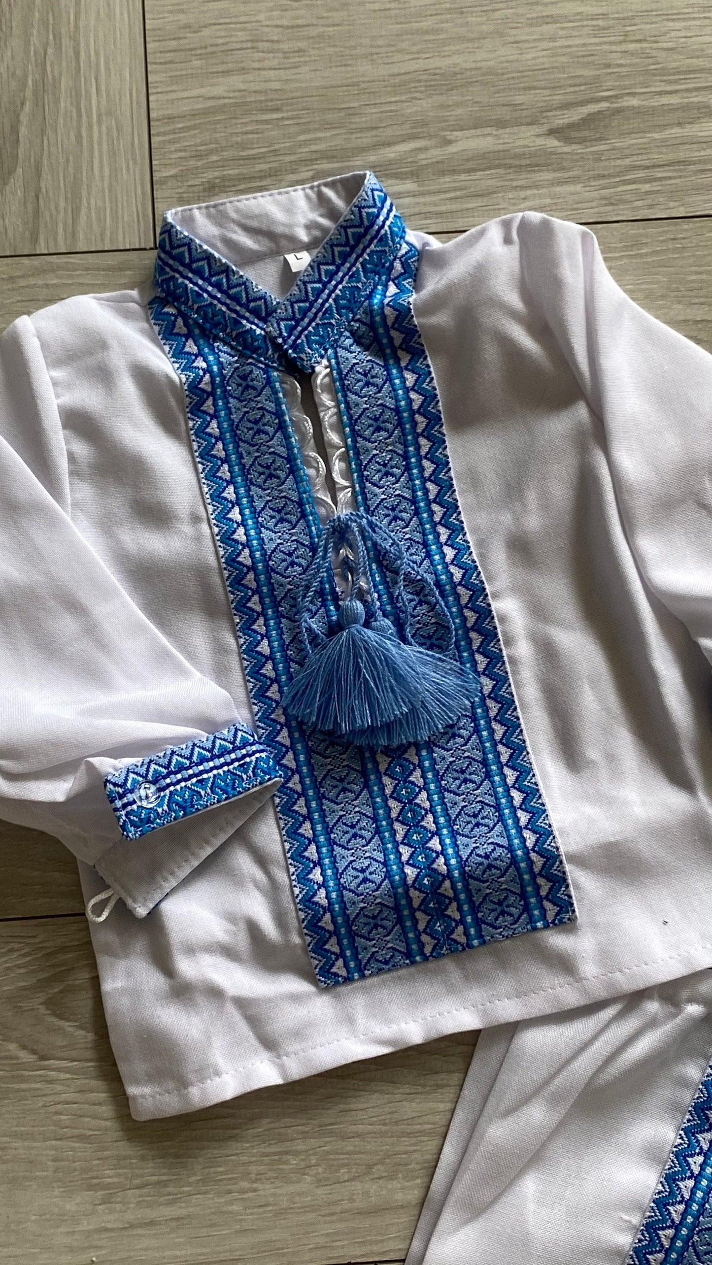 Adorable Blue Ukrainian Baby Boy Baptism Set Vyshyvanka Outfit