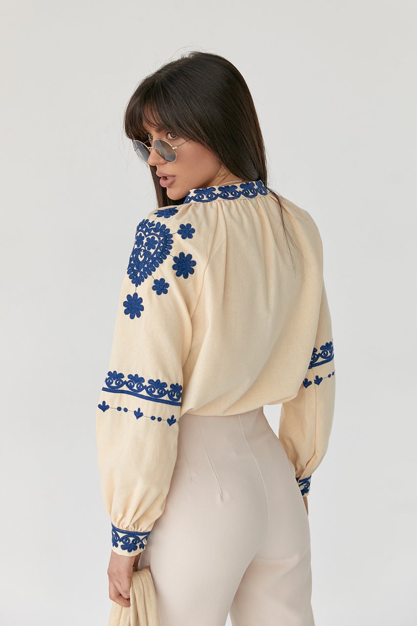 Folk Nouveau Bohemian Style Embroidered Blouse for Women