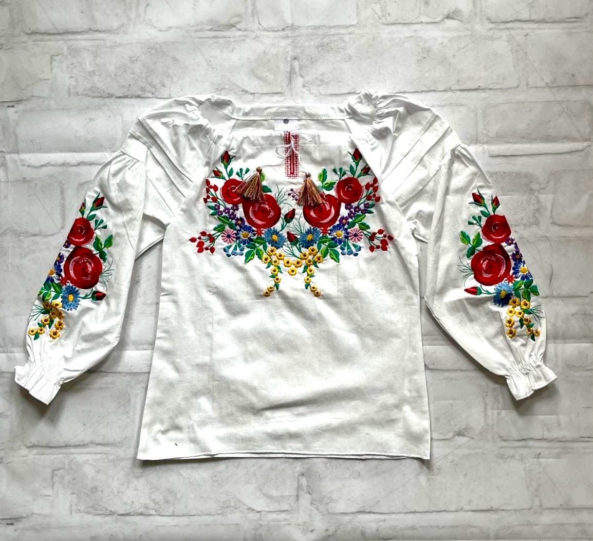 Modern Floral Ukrainian Embroidered Vyshyvanka Blouse for Girls