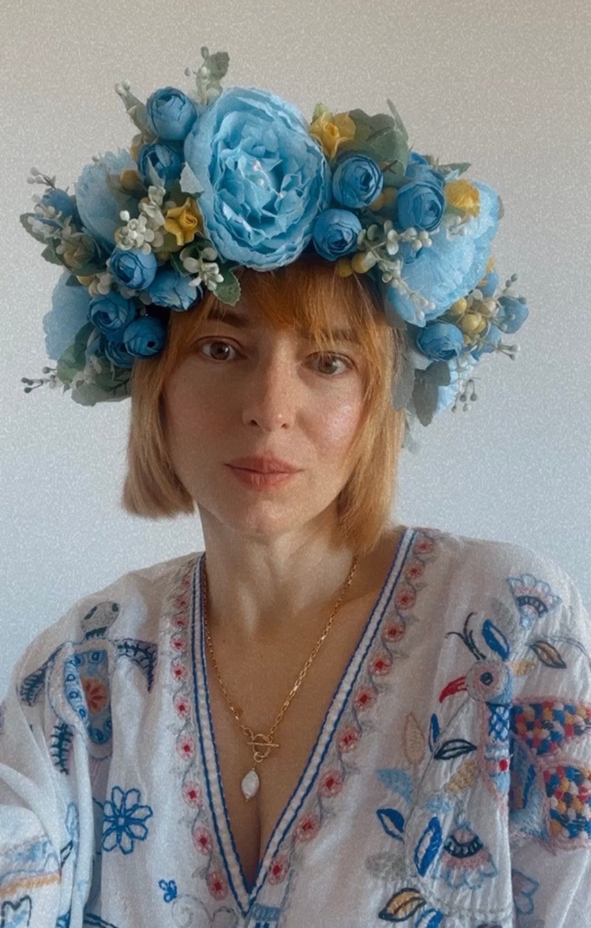 Blue and Yellow Luxury Floral Crown Boho-Chic Statement for Summer Festivals and Special Occasions
