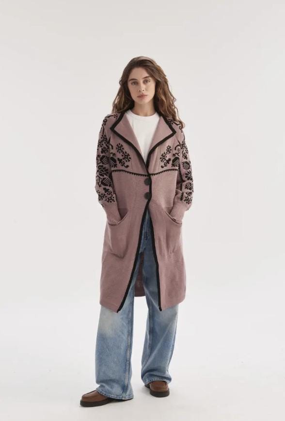 Warm Cozy Cardigan Coat Sweater Floral Elegance with Floral Pattern