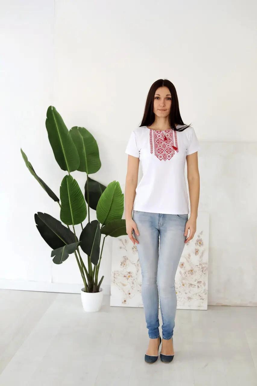 S-3XL Ethnic Ukrainian Embroidery White Boho Ukrainian T-Shirt with Red Embroidery