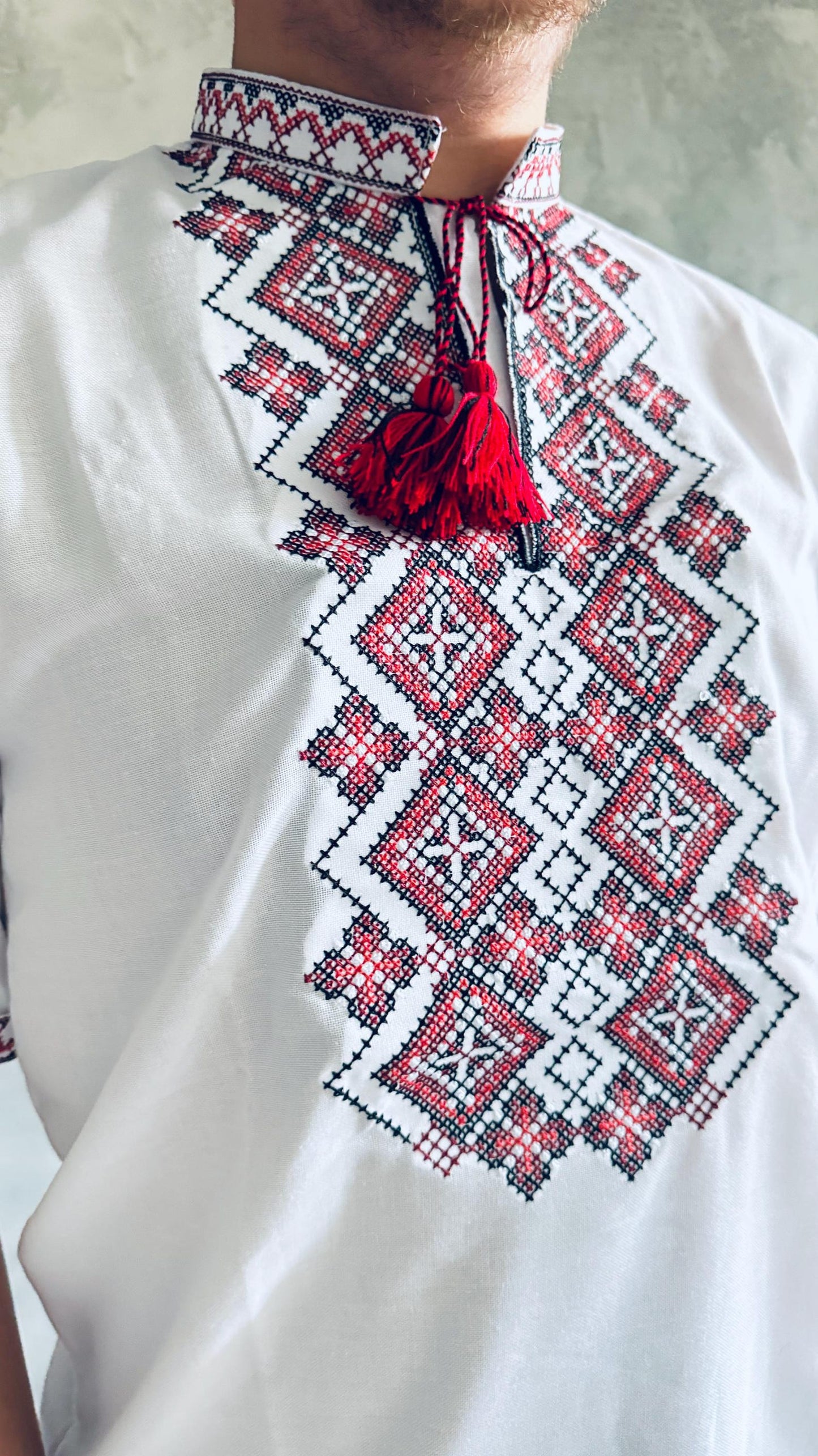 XXS-7XL Short Sleeve Ukrainian Red Vyshyvanka for Men