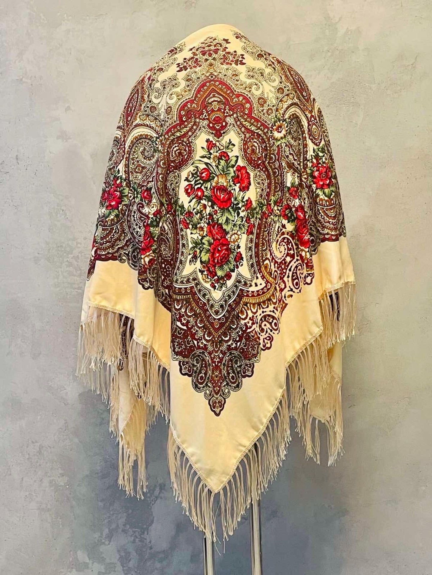 Gorgeous Extra Large Ukrainian Floral Shawl with Tassels