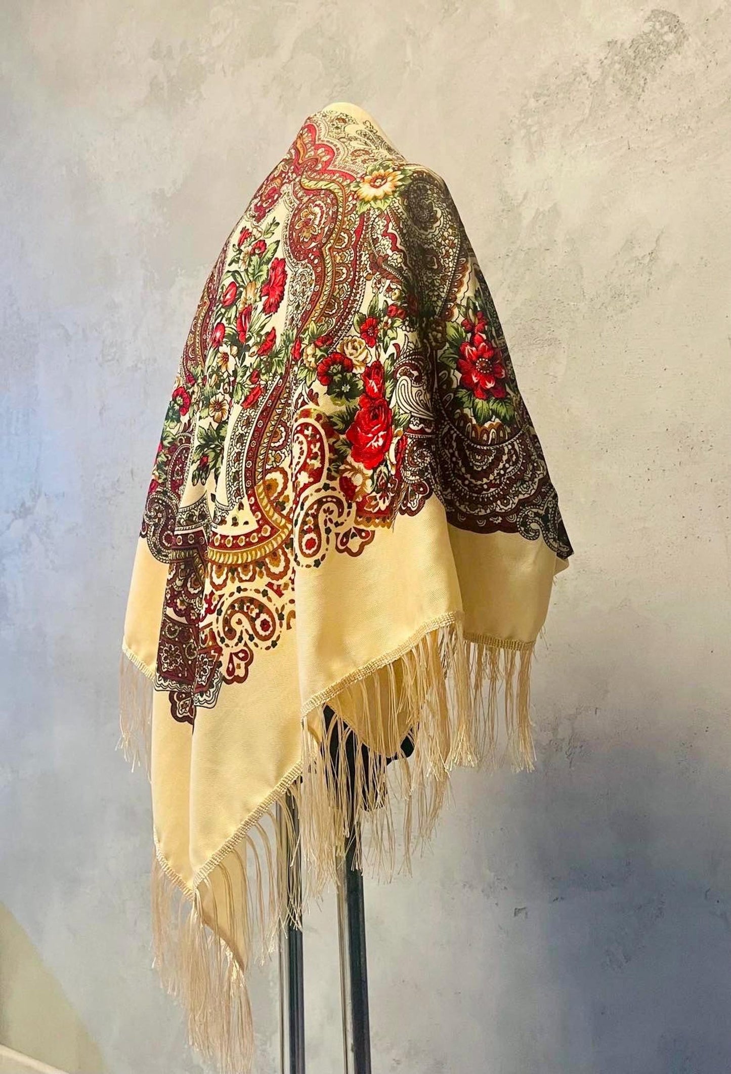 Gorgeous Extra Large Ukrainian Floral Shawl with Tassels