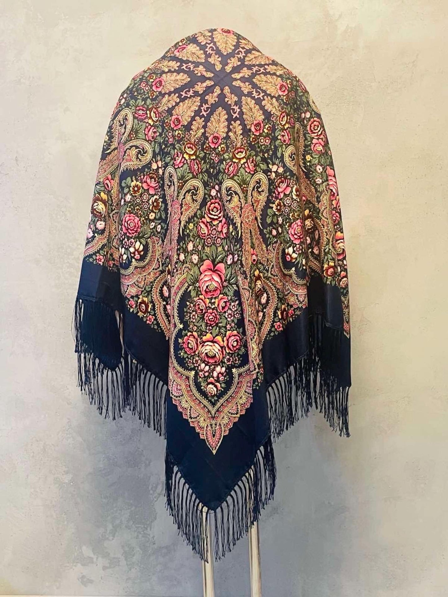 Awesome Large Blue Floral Ethnic Ukrainian Hustka