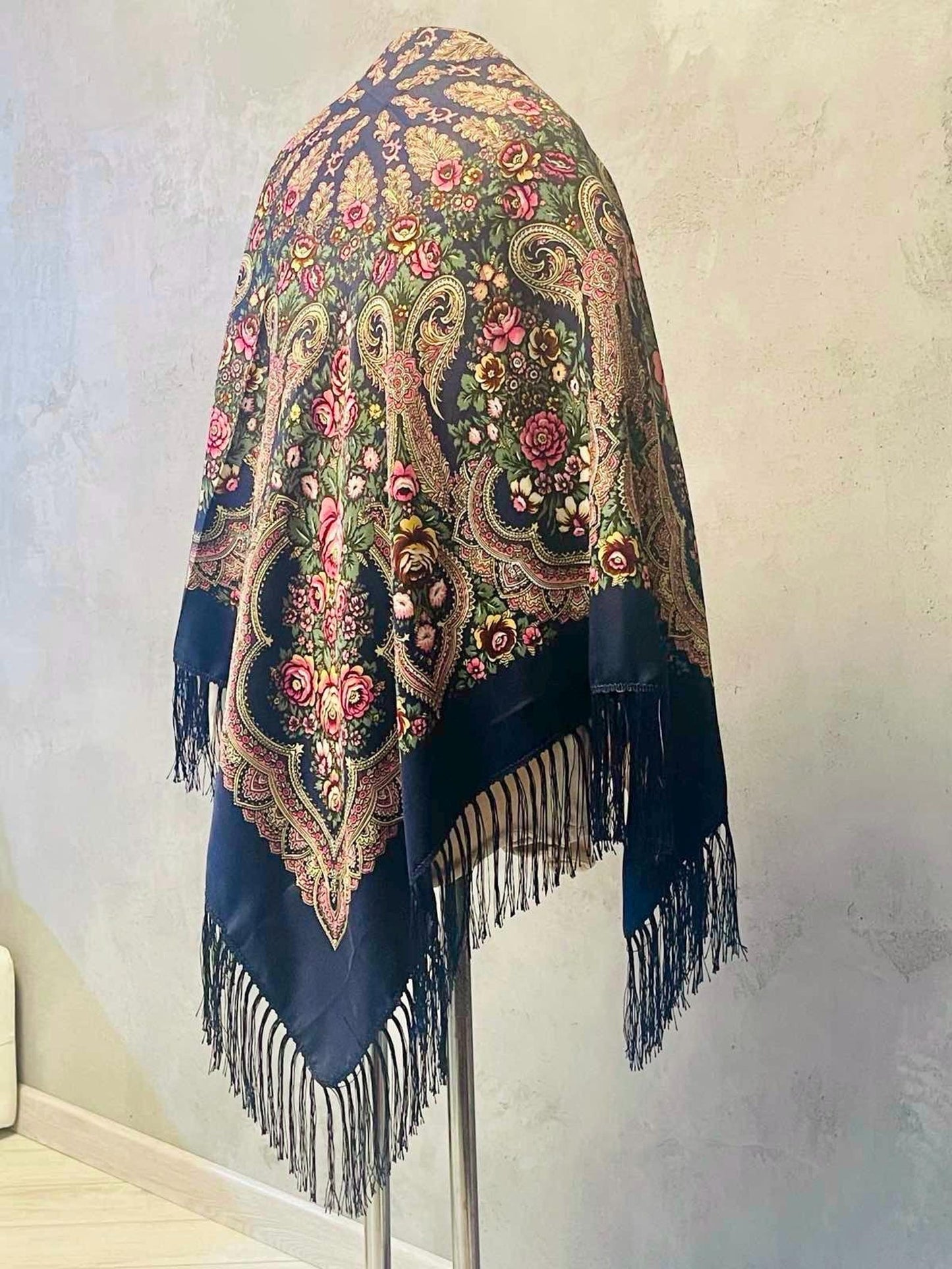Awesome Large Blue Floral Ethnic Ukrainian Hustka