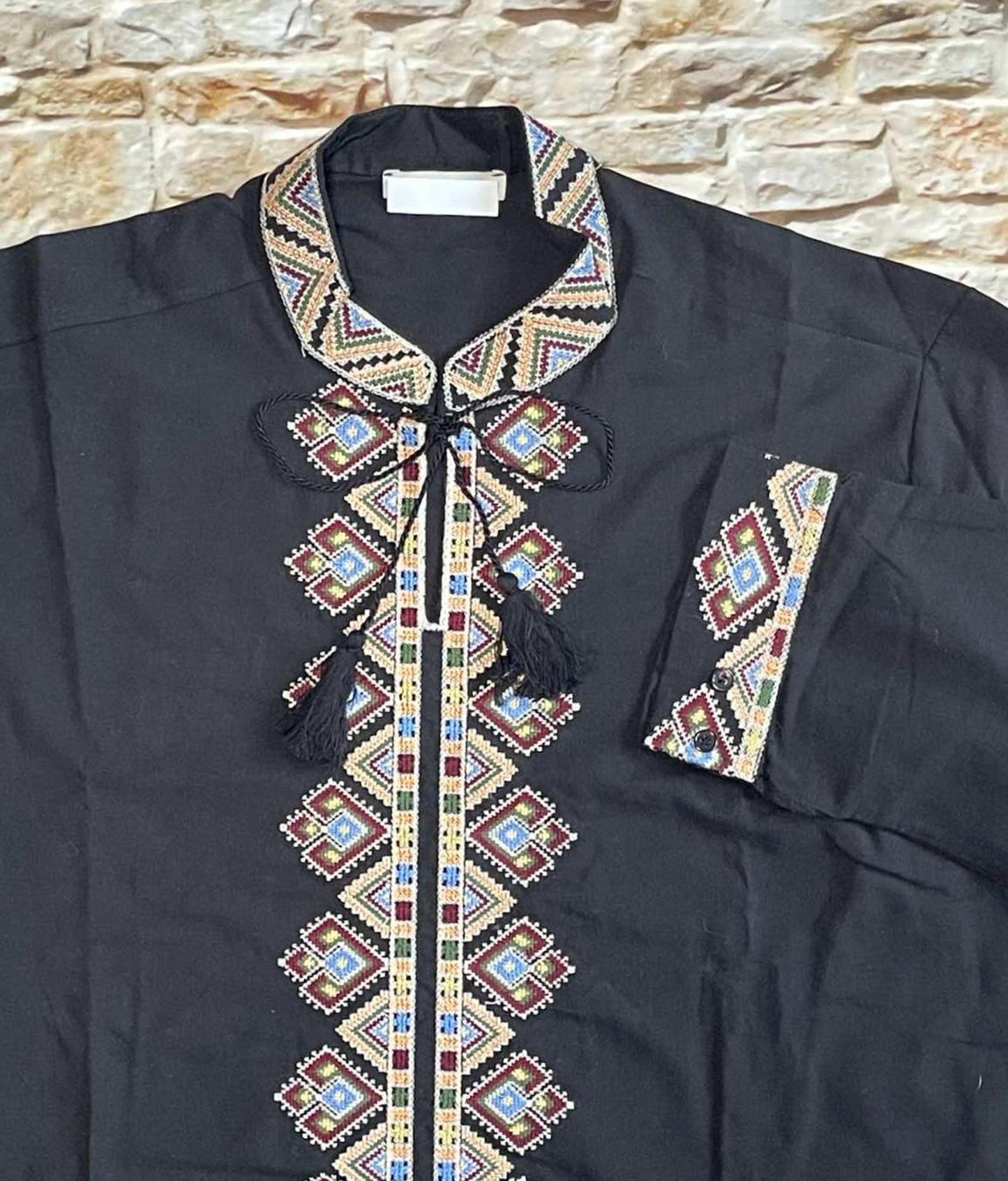 S-3XL Traditional Black Ukrainian Vyshyvanka Shirt with Embroidery
