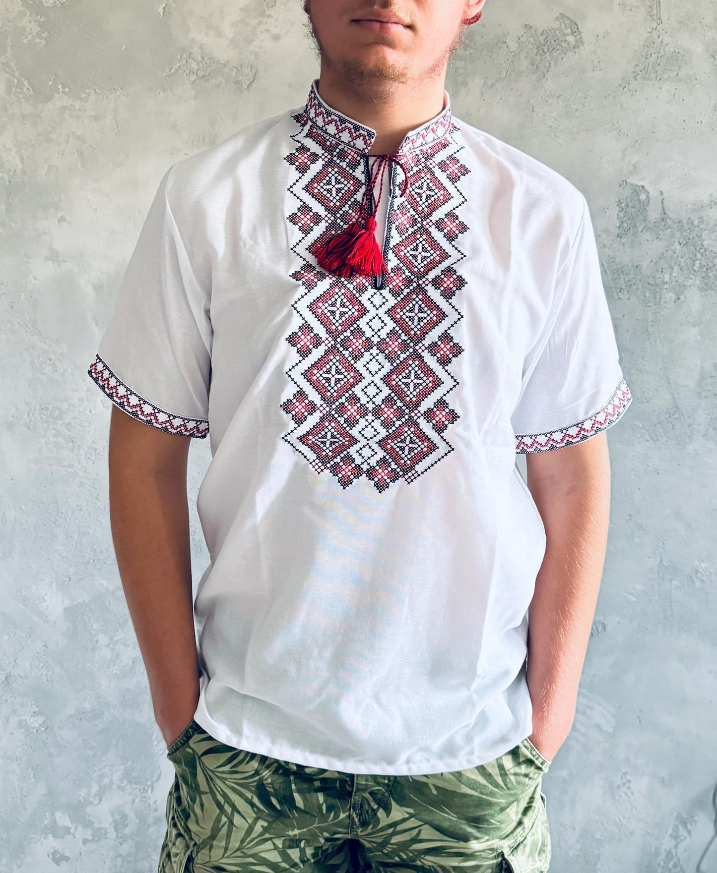 XXS-7XL Short Sleeve Ukrainian Red Vyshyvanka for Men