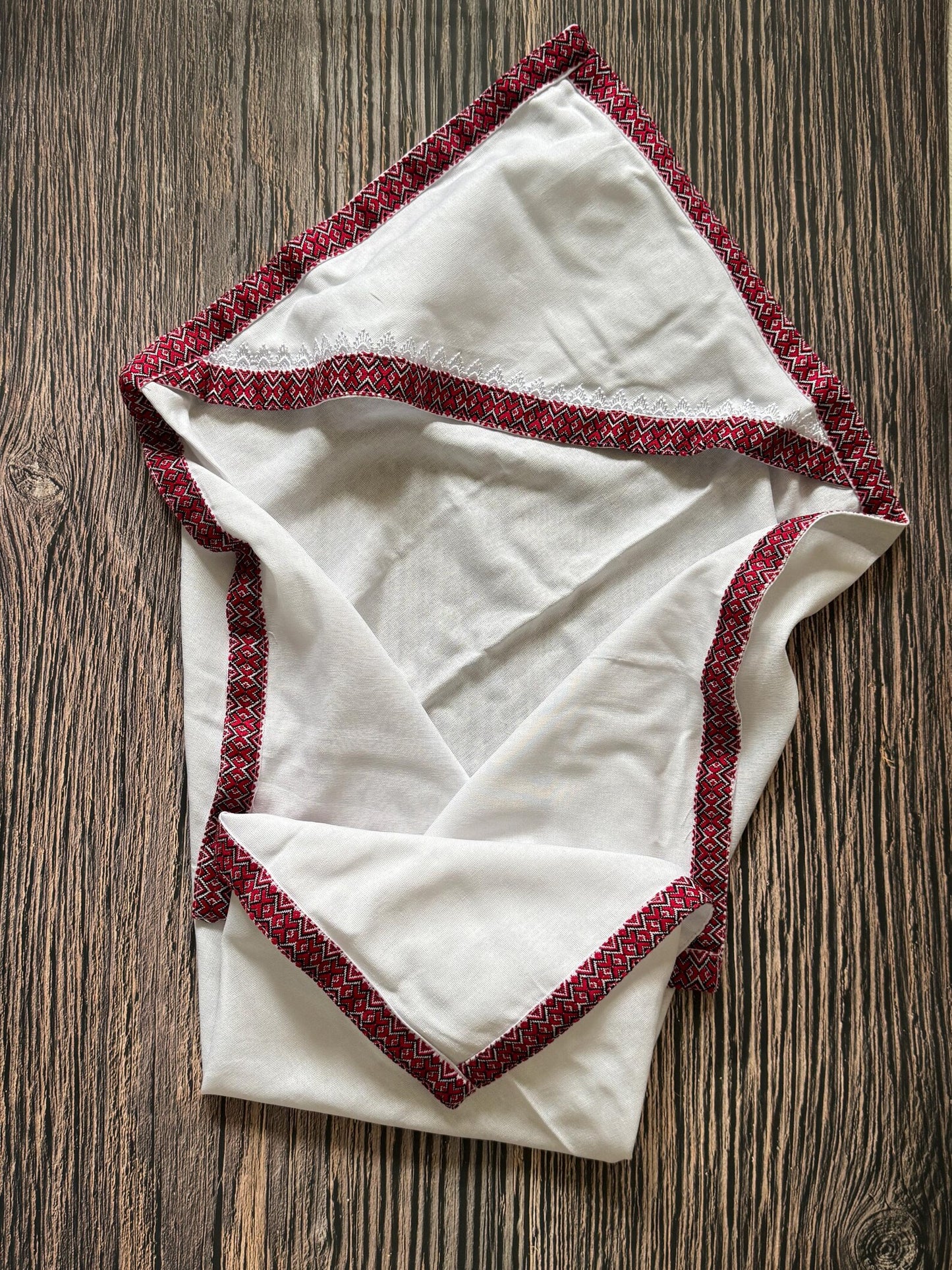 Traditional Red and White Ukrainian Kryzmo for Christening – A Cherished Keepsake