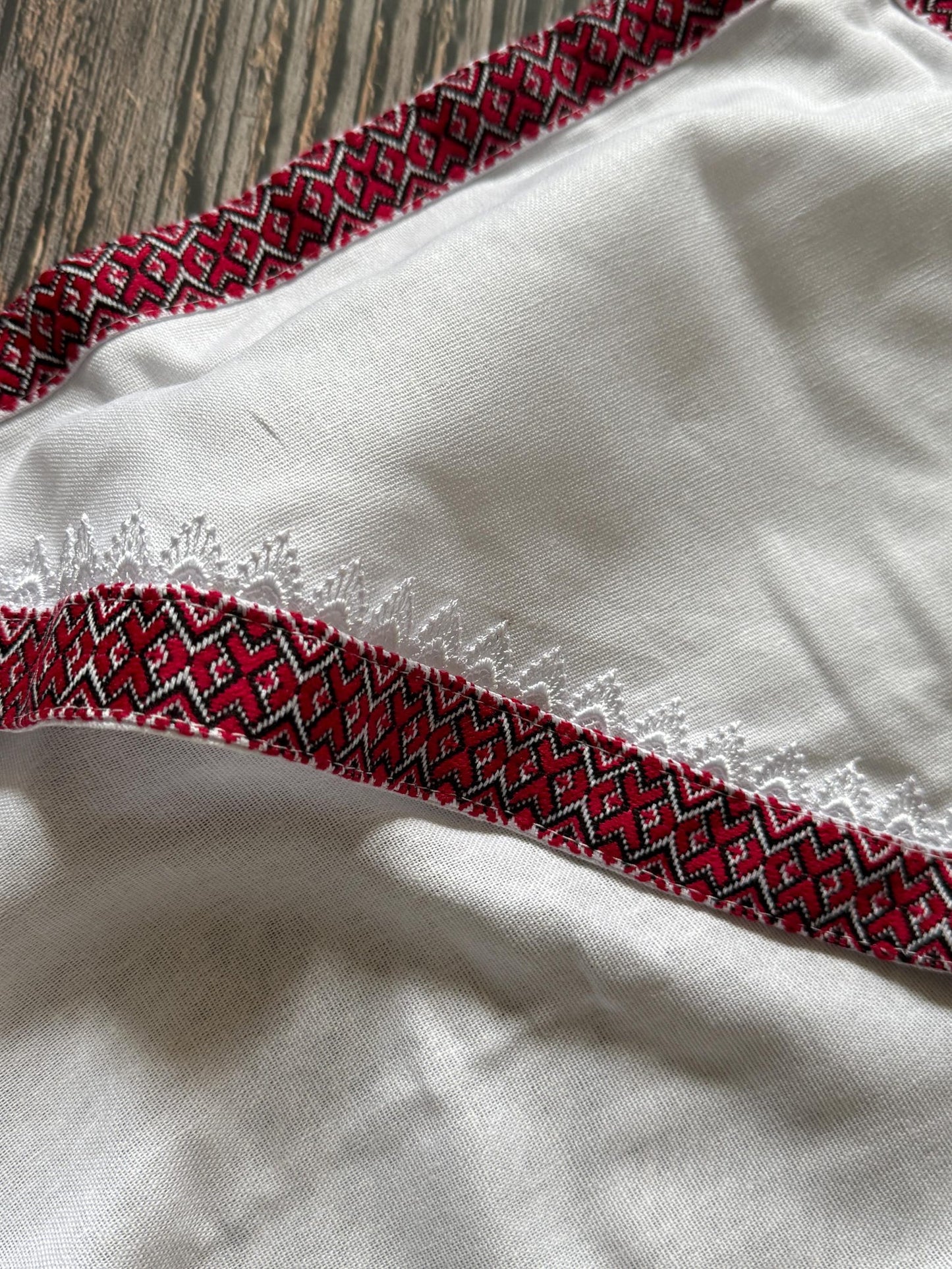 Traditional Red and White Ukrainian Kryzmo for Christening – A Cherished Keepsake