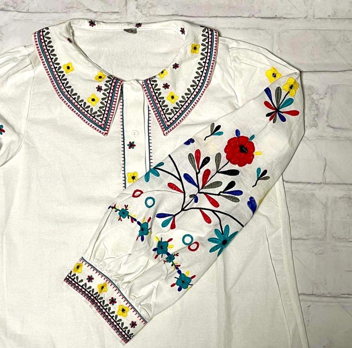 Bohemian Style Embroidered Blouse Summer Cotton Blend Top