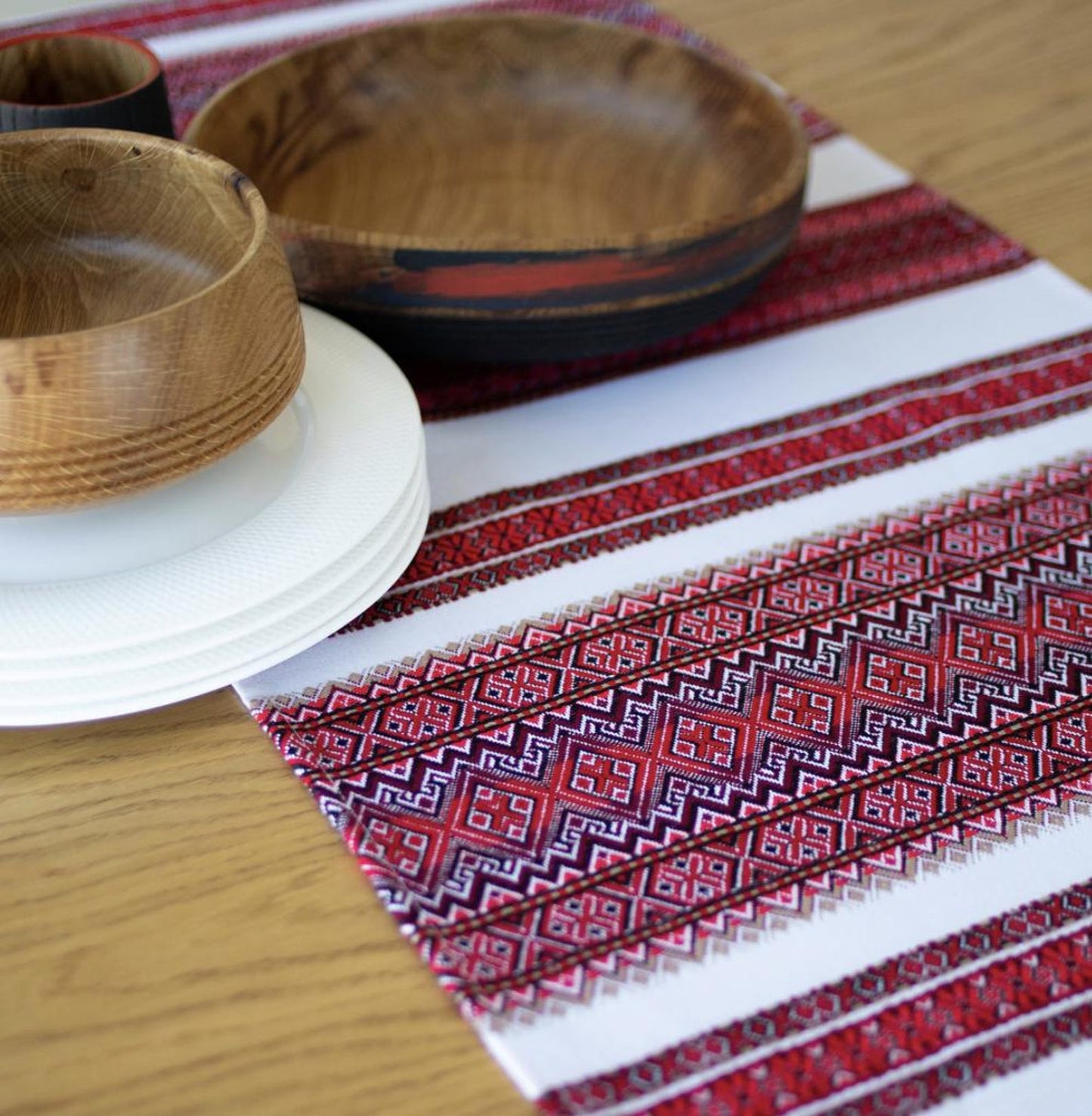 Red Table Runner with Traditional Ukrainian Motif