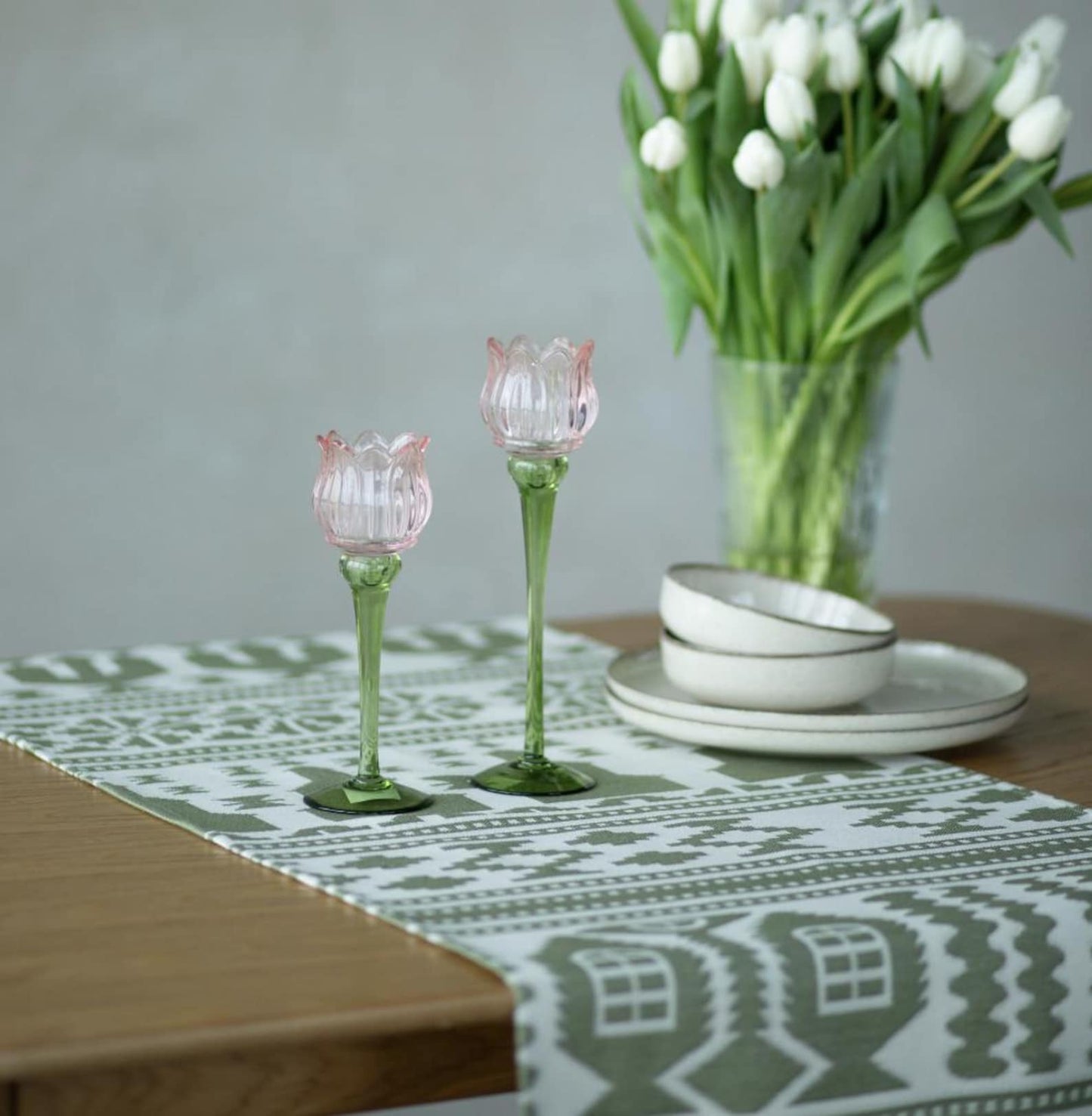 Festive Table Linen – Joyful Easter Collection Green Folk House Table Runner with Scandinavian Touch