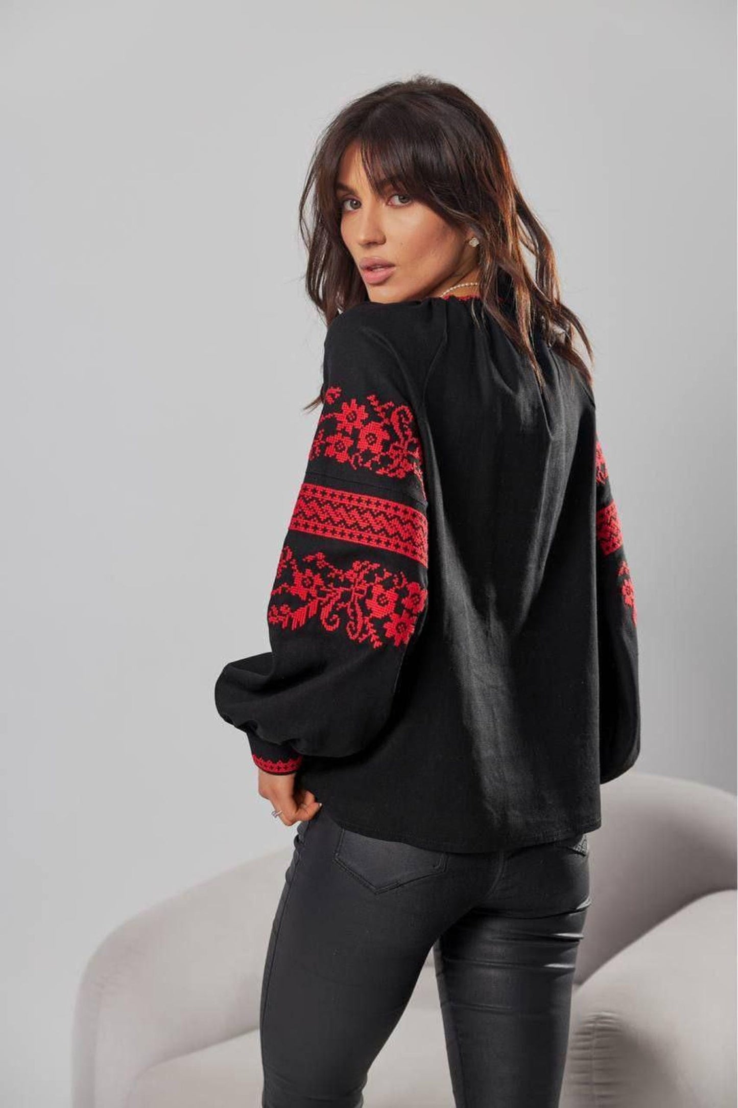 Gorgeous Ukrainian Black Embroidered Vushyvanka Blouse