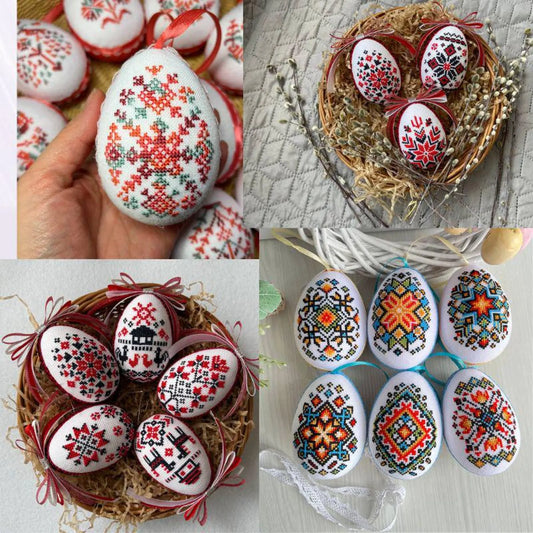 Ukrainian Pysanka Easter Egg Embroidery Pattern Set β Traditional Red and Black Folk Motifs