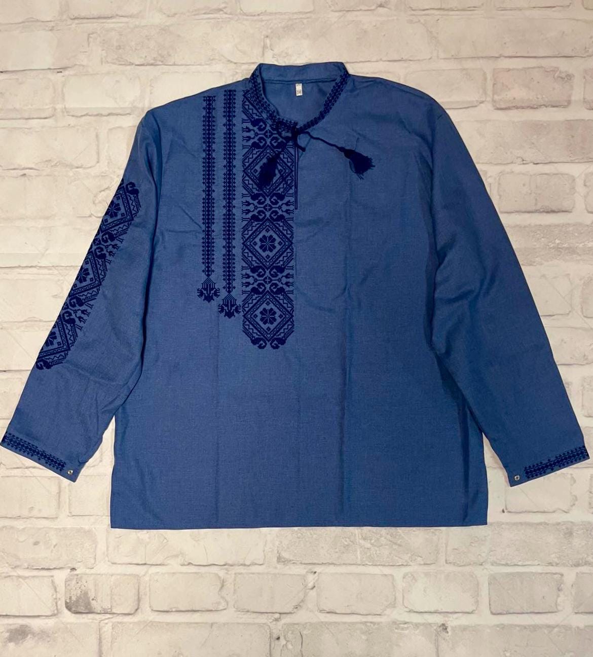 XS-5XL Blue Embriodered Ukrainian Vyshyvanka Sorochka Shirt with Blue Embroidery