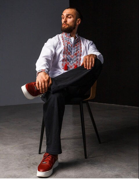 XS-5XL Elegant Modern Vyshyvanka for Men with Red Black Embroidery
