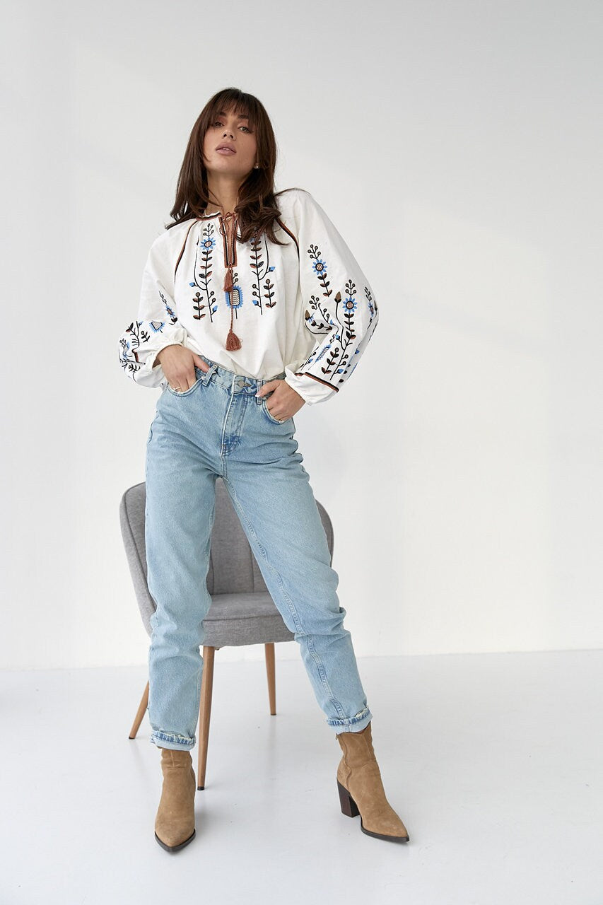 Elegant Floral Resourt Blouse with Embroidery