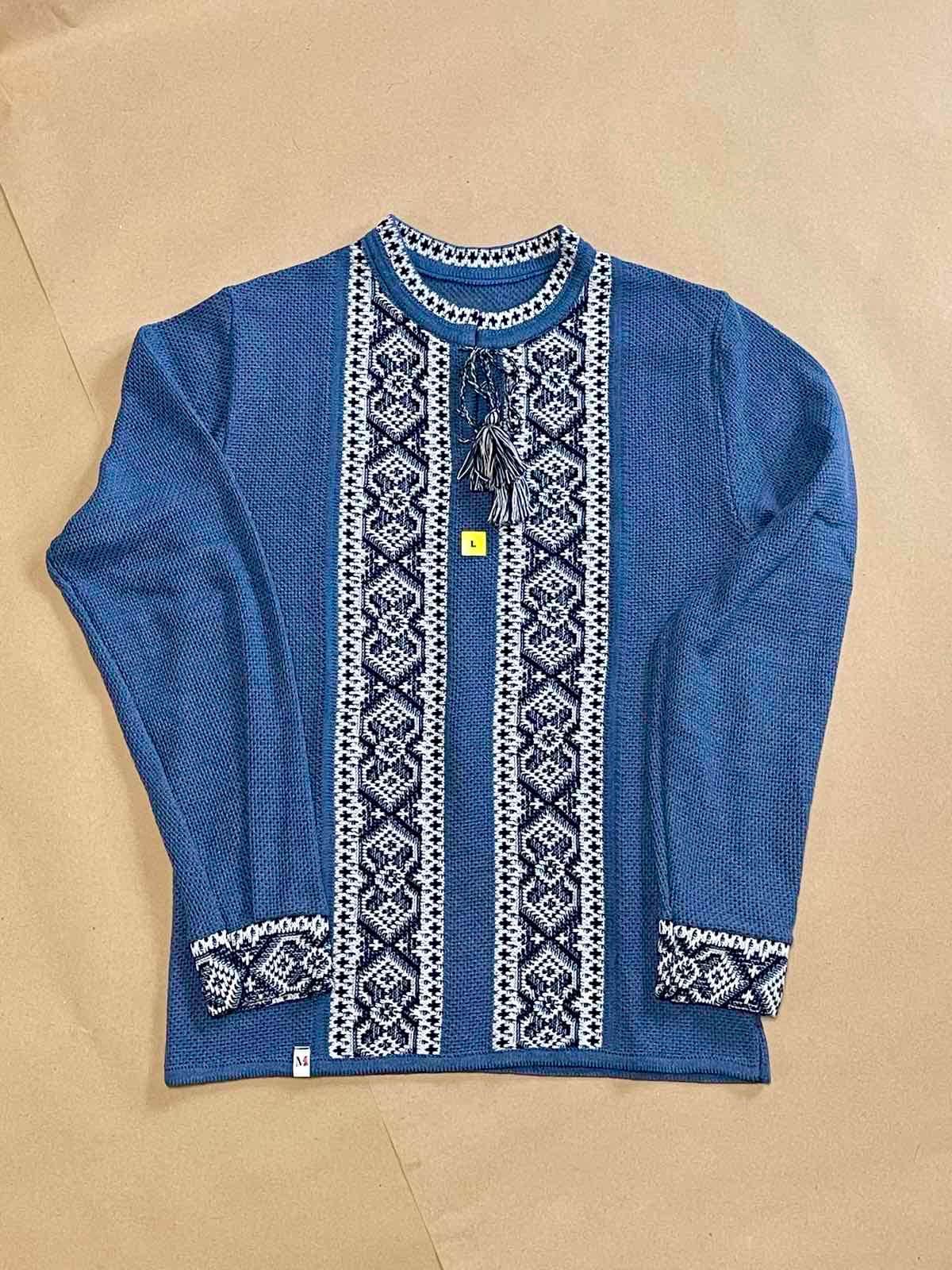 S-4XL Modern Blue Knitted Linen Ukrainian Shirt for Men