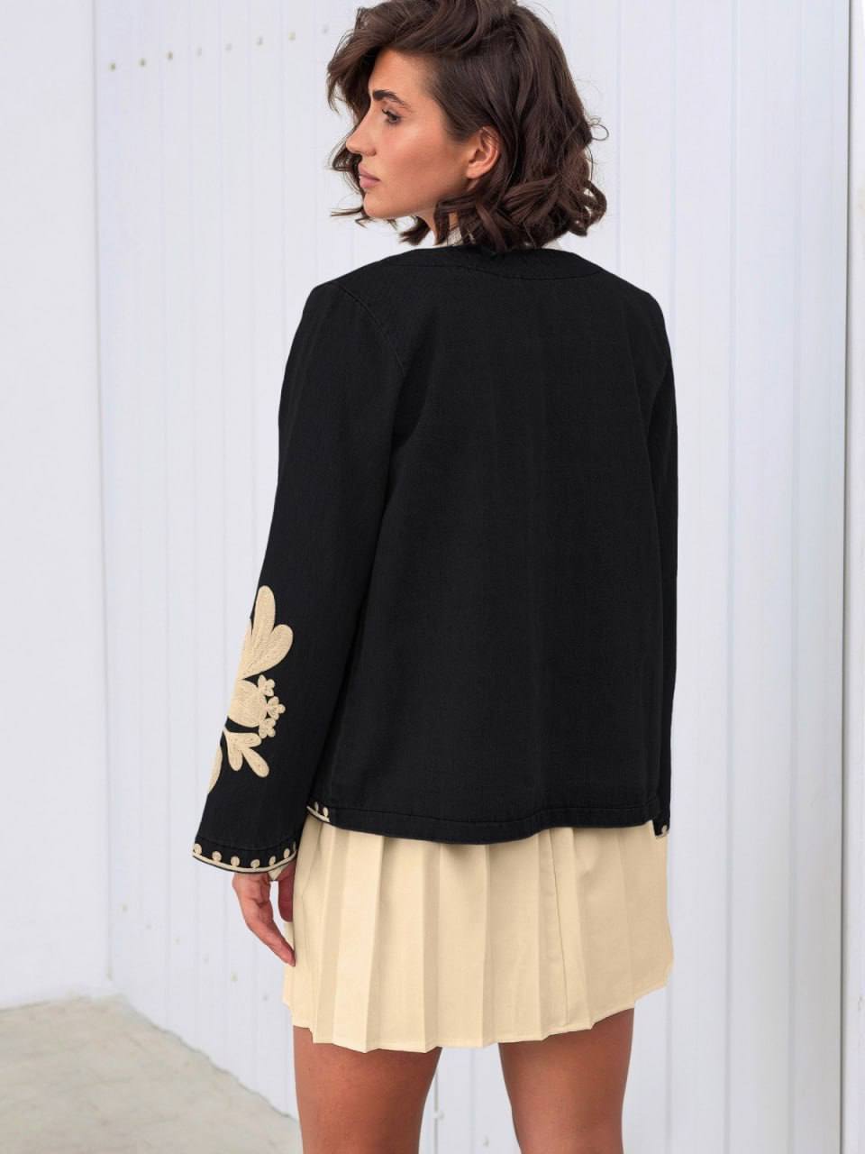 Embroidered Black Summer Boho Jacket for Women with Modern Embroidery