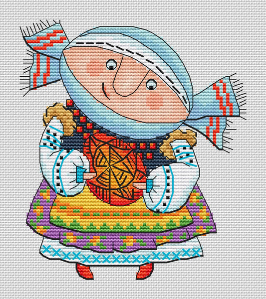 Ukrainian Girl Pattern with Easter Egg Cross Stitch PDF