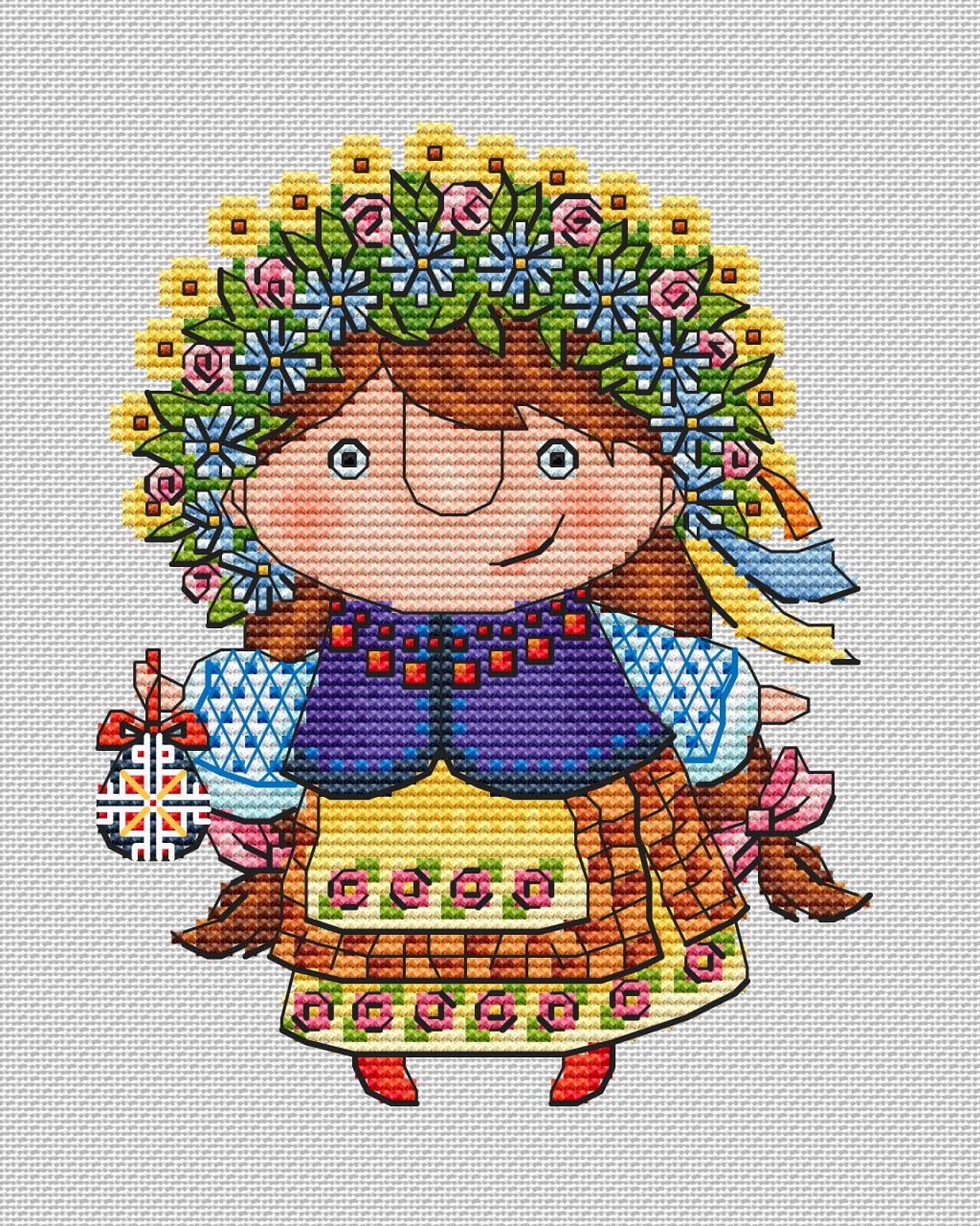 Ukrainian Girl in Flower Headband Cross Stitch Pattern